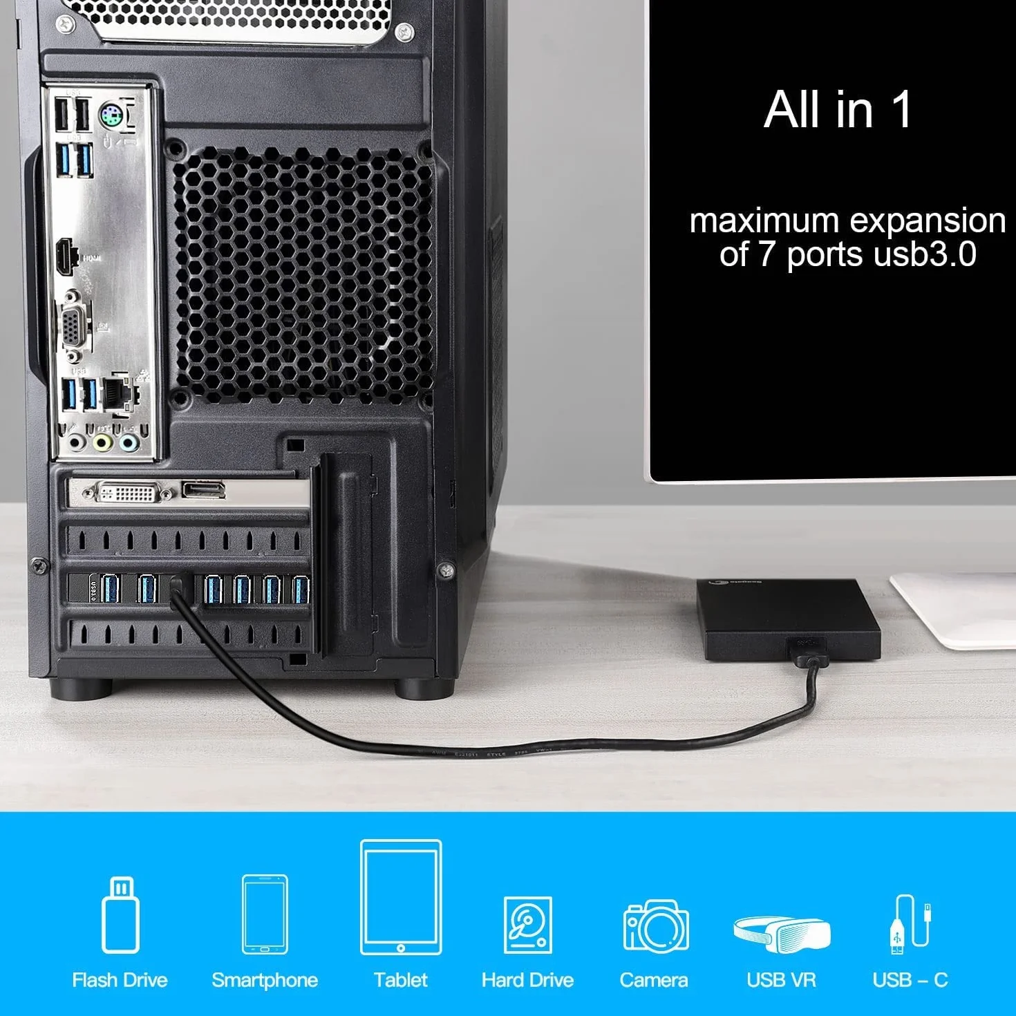 Scheda di espansione USB 3.0 PCIe a 7 porte, scheda di espansione PCI Express USB 5Gbps USB 3.0 PCI Express Hub interno convertitore USB3 per PC desktop Windows
