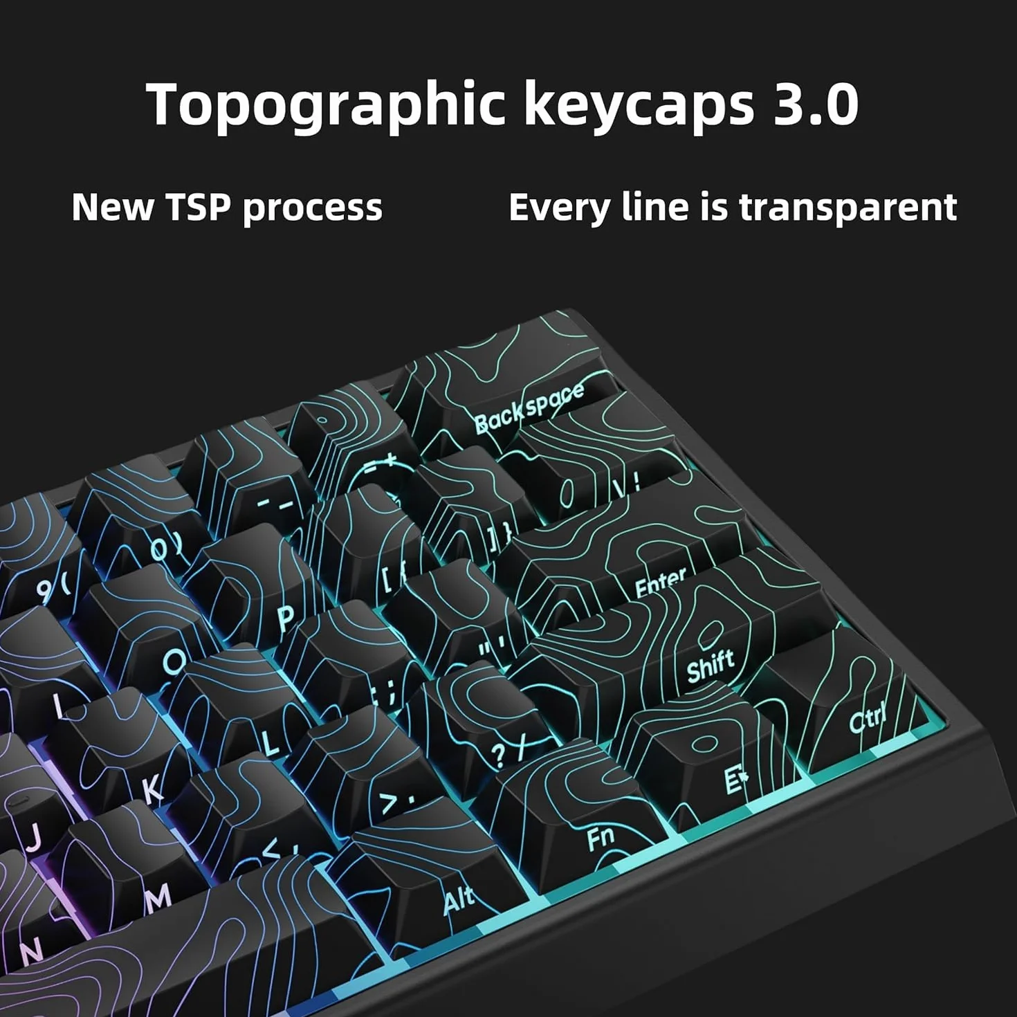 Tasti in PBT, topografici neri 60 75%, retroilluminati, tasti Shine Through, profili Cherry stampati lateralmente per tastiera 100%, 75%, 65%, 60% ANSI US (solo tasti)