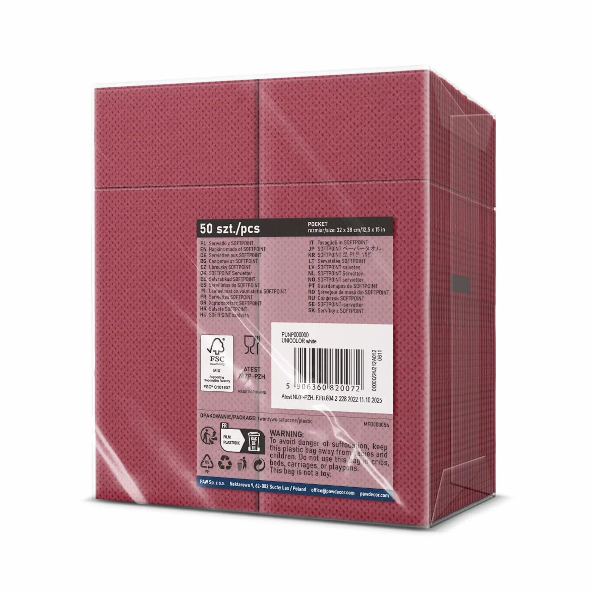 Tovaglioli con Tasca per Posate Softpoint 32x38 cm 50 Pezzi Bordeaux