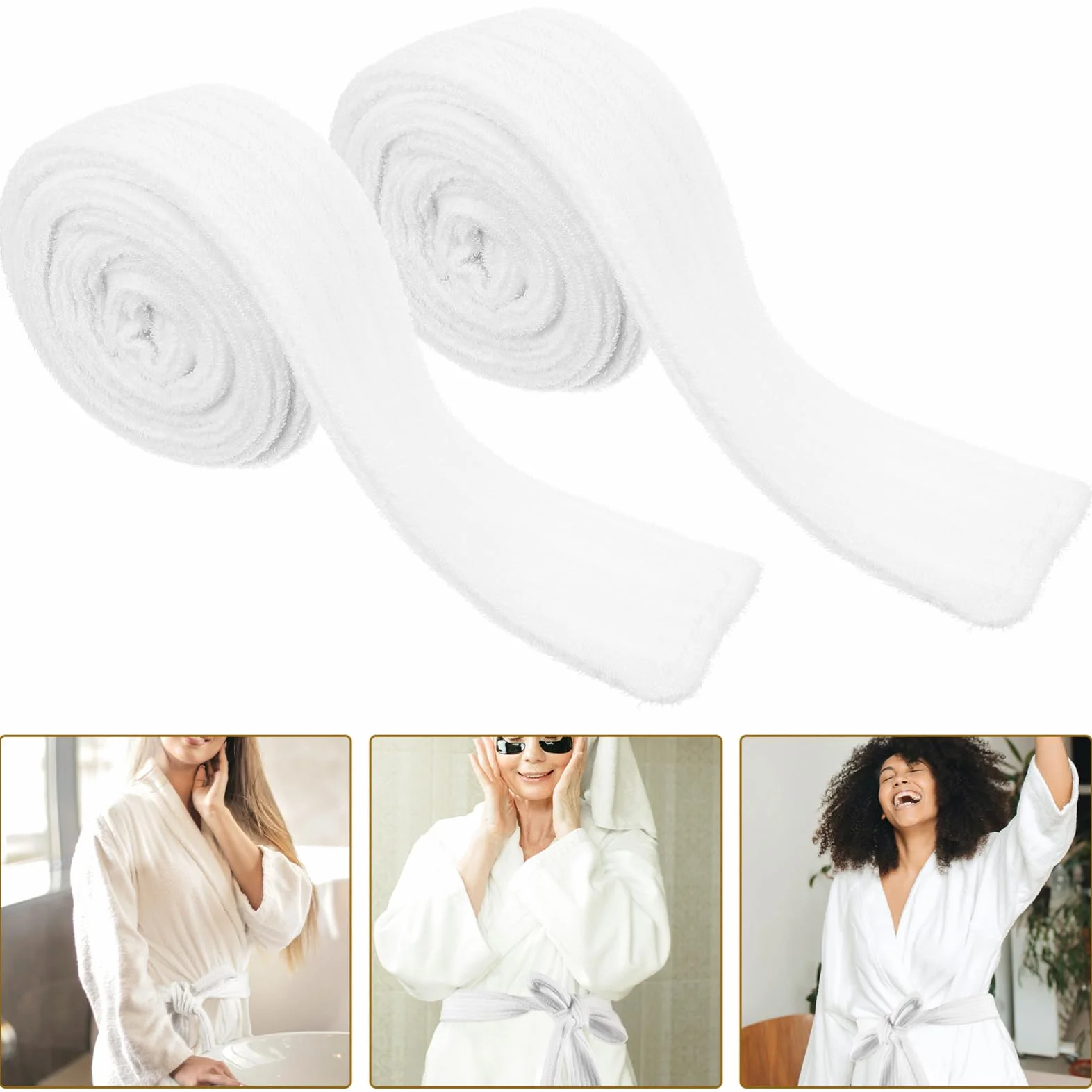 Cintura per Accappatoio Bianca in Materiale Toweling Lavabile a Mano Confezione 2 Pezzi