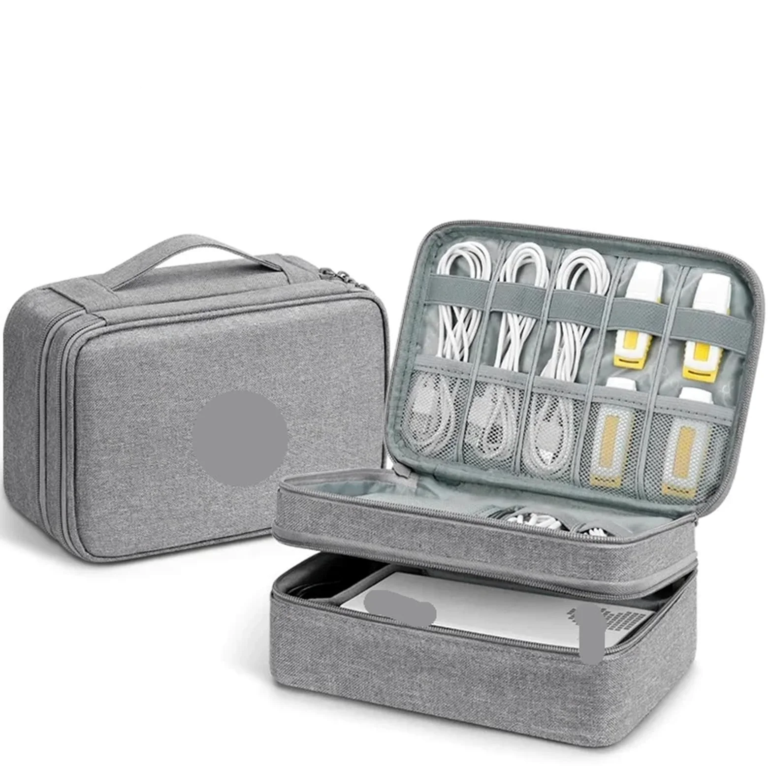 Borsa Organizer Per Cavi Borsa for cavo gadget USB da viaggio di grande capacità Scatola immagazzinaggio for cuffie Custodia for dati Caricatore for disco rigido(Double layer-Brown-B)