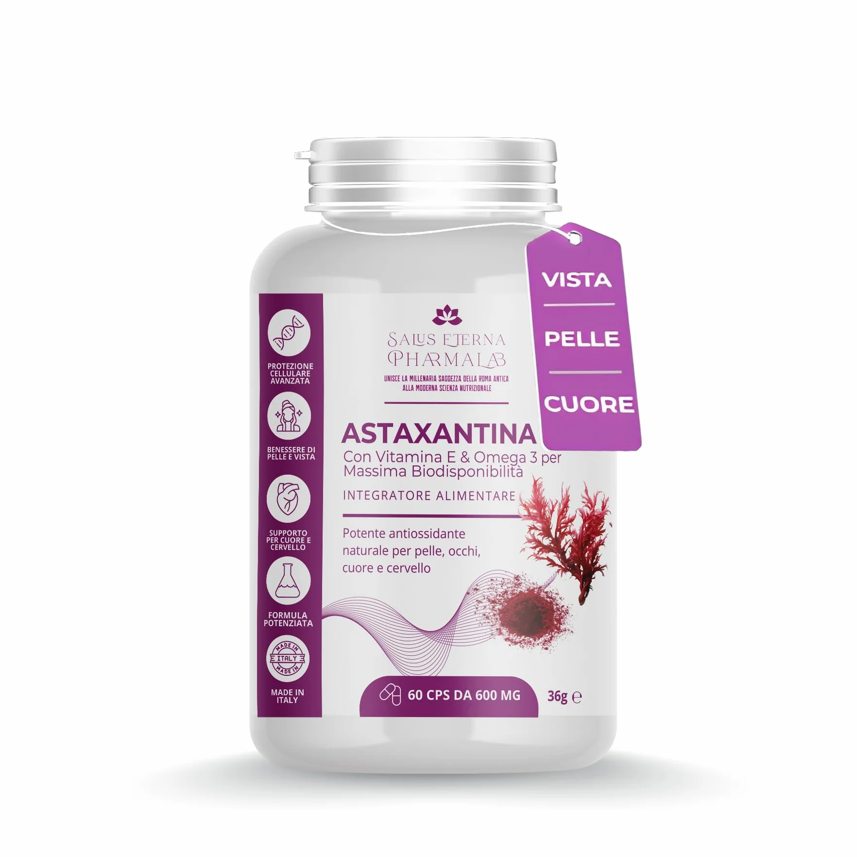 Salus Eterna Astaxantina 8mg 60 Capsule Integratore Antiossidante con Vitamina E e Omega 3