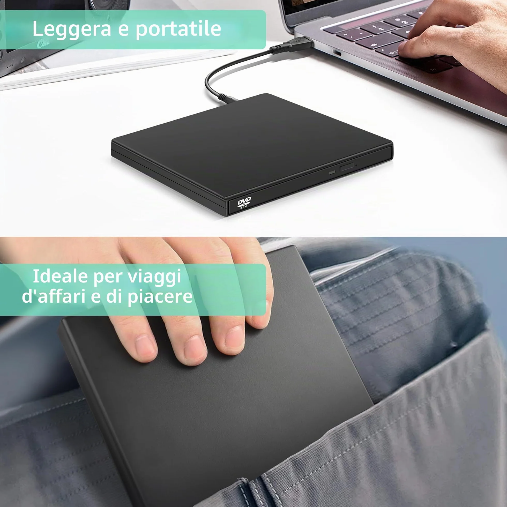 YAODHAOD Unità CD DVD esterna, USB 2.0 portatile, lettore CD RW, lettore DVD per computer portatile, PC desktop Mac, Windows 11/10/8/7, Mac, Linux OS