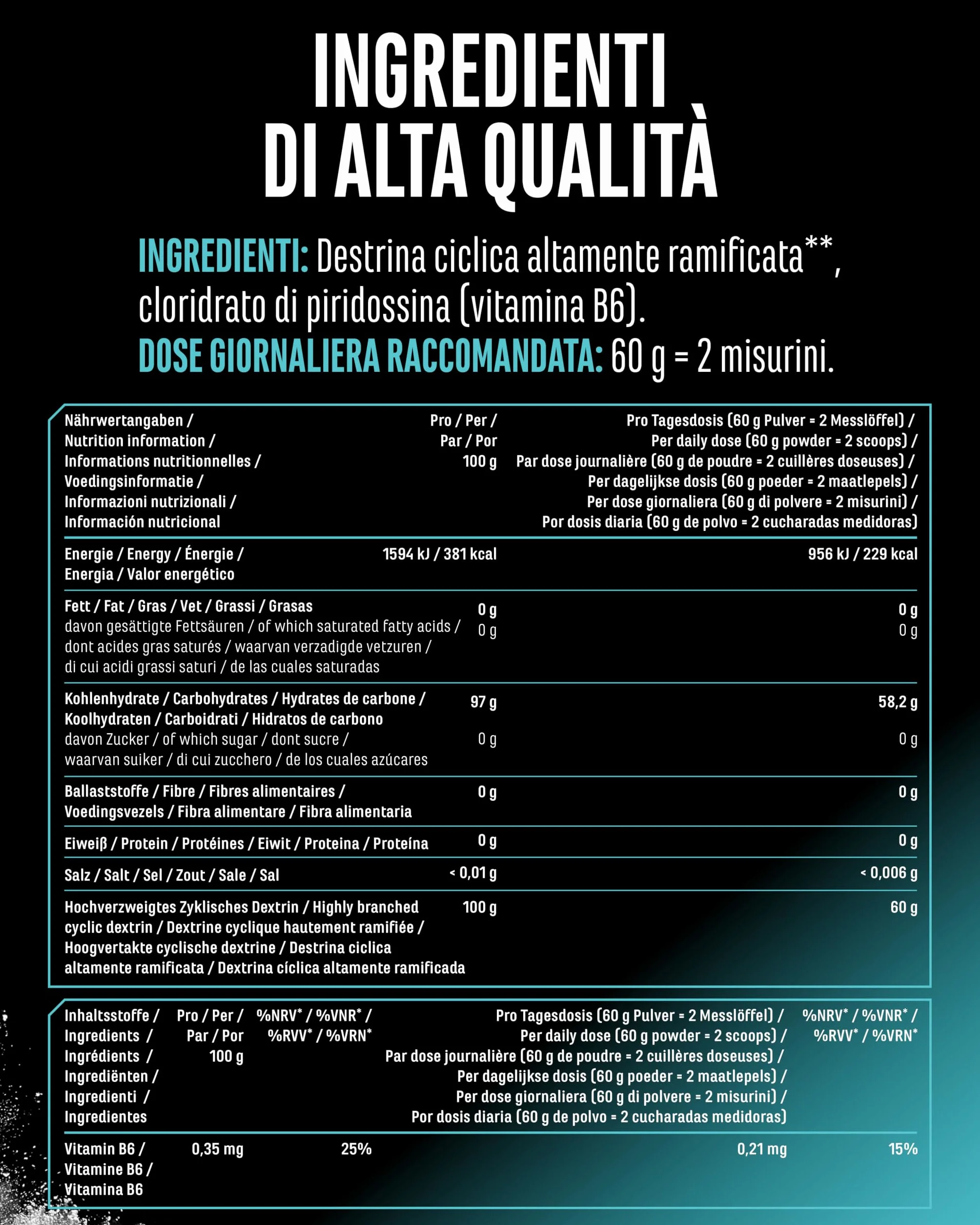 Cluster Dextrin® 1000 g - Polvere di carboidrati ciclica - Destrina ramificata - Energia vegana