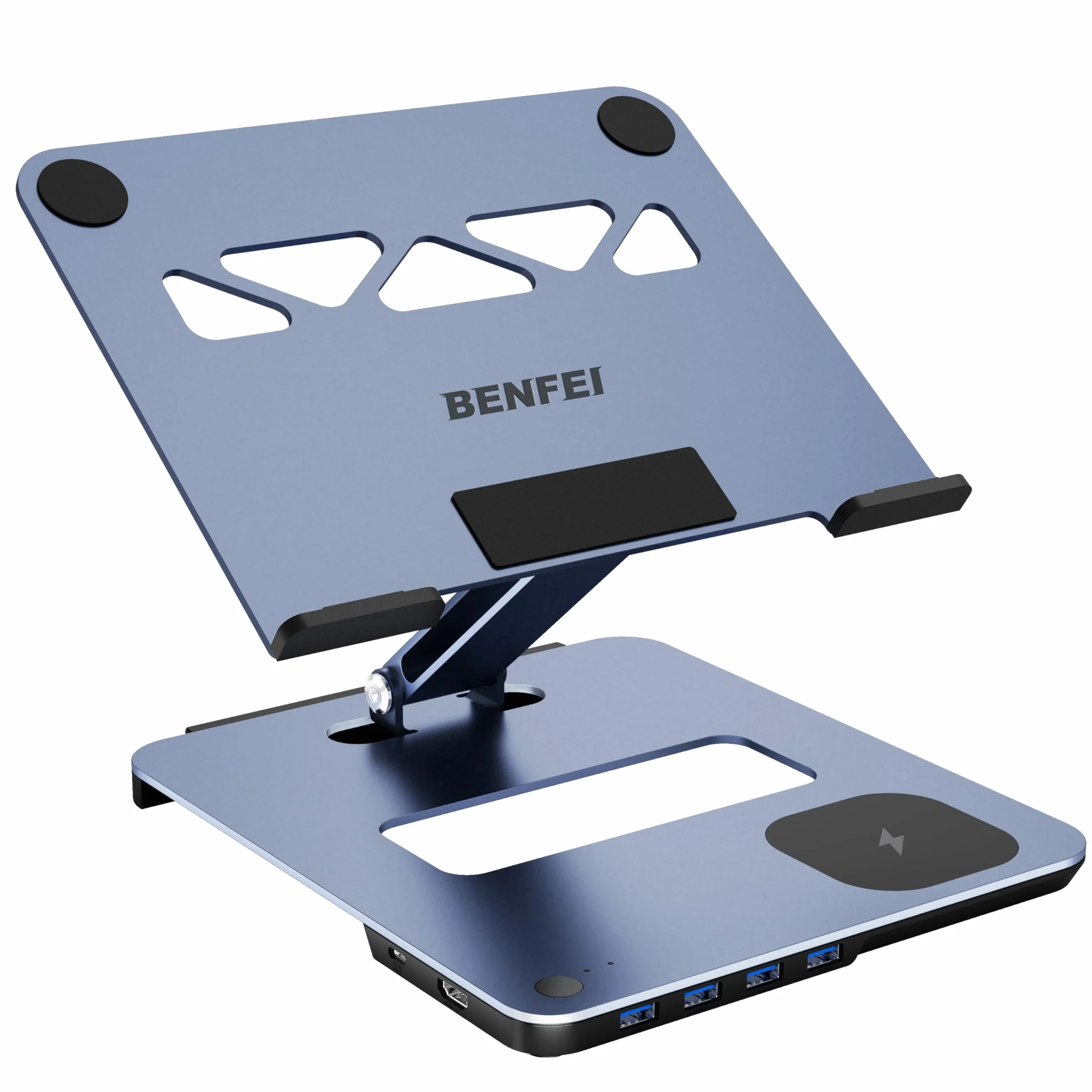 BENFEI Supporto per laptop con docking station USB C 6in1, caricatore wireless magnetico da 15 W, interruttore KVM USB 3.0, HDMI 4K@60Hz, 4*USB3.0, 100 PD W Compatibile con MacBook Pro/Air, iPad Pro