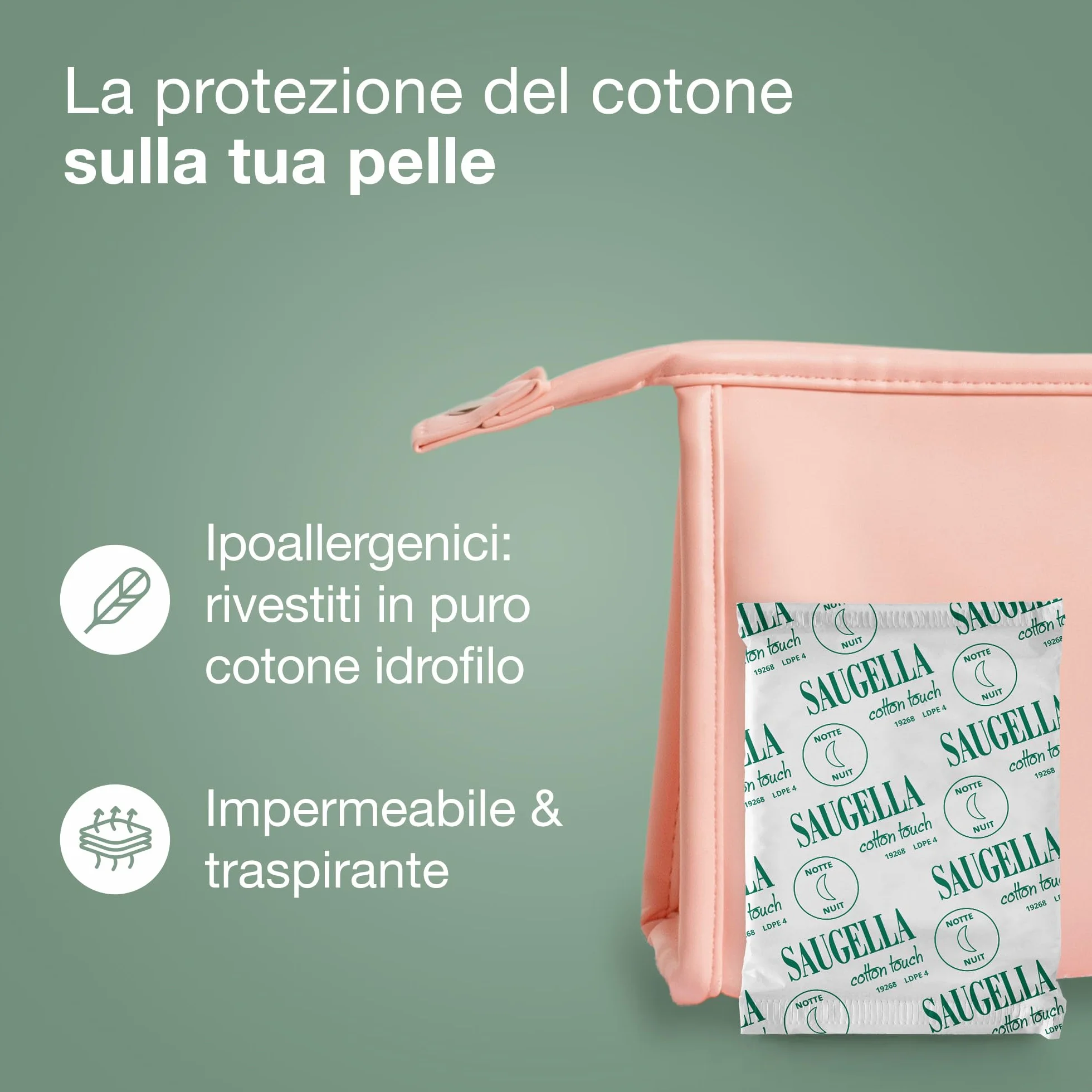 Saugella Assorbenti Cotton Touch Notte 48 sztuk z Ali, Antybakteryjne, Antyodorowe, Łagodzące