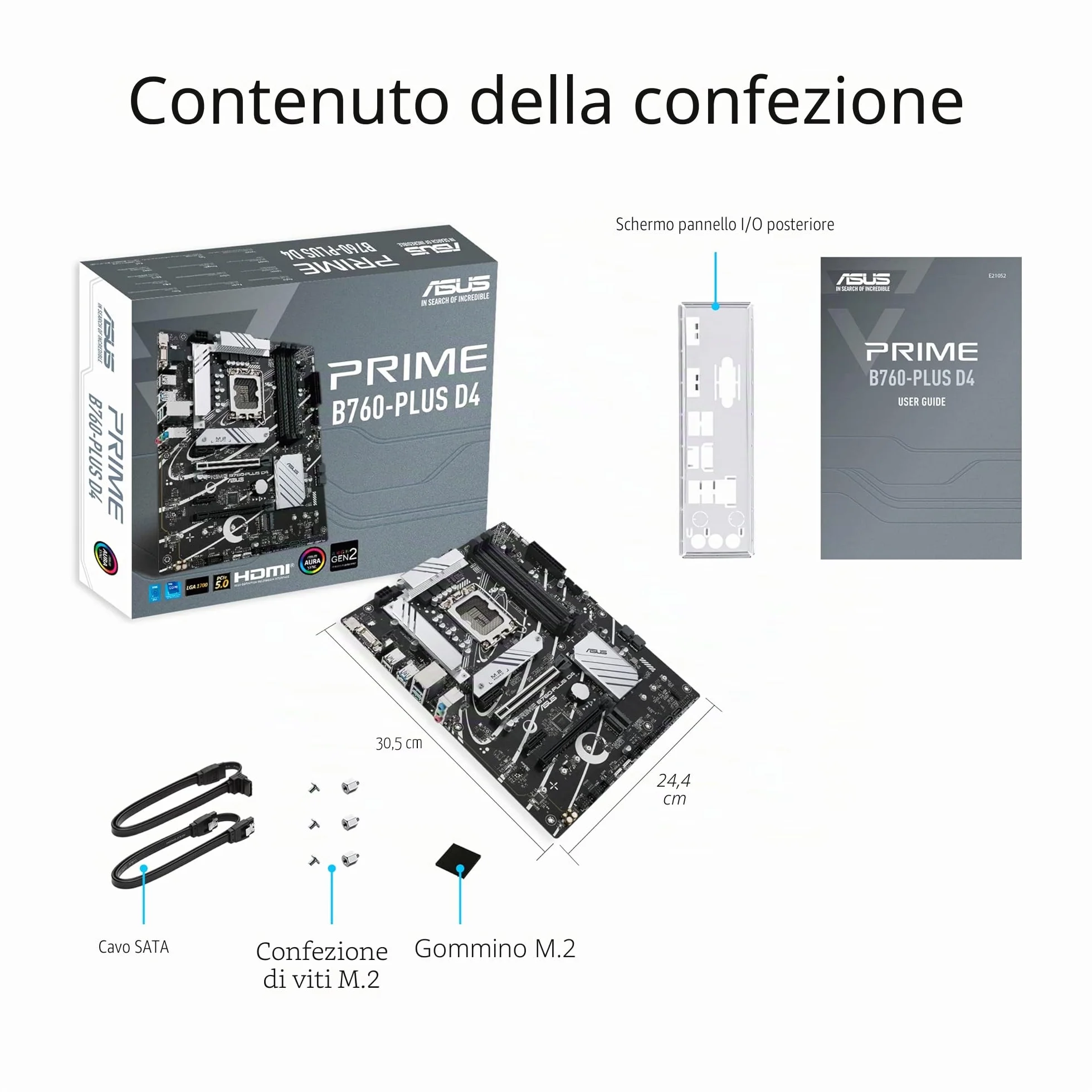 ASUS Prime B760-PLUS D4, Scheda Madre Intel LGA 1700 ATX, DDR4, PCIe 5.0, 3 slot PCIe 4.0M.2, Realtek 2.5Gb Ethernet, SATA 6 Gbps, USB 3.2 Gen 2 Type-C, Thunderbolt USB4, Aura Sync, Nero