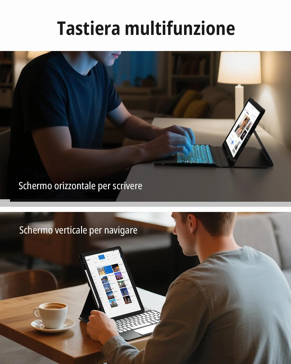 CACOE Custodia con Tastiera Girevole 360 Compatibile con Samsung Galaxy Tab A11 Plus/A9 Plus 11 pollici con Touchpad, Tastiera Staccabile Retroilluminata a 7 Colori con Funzione di Supporto, Nera