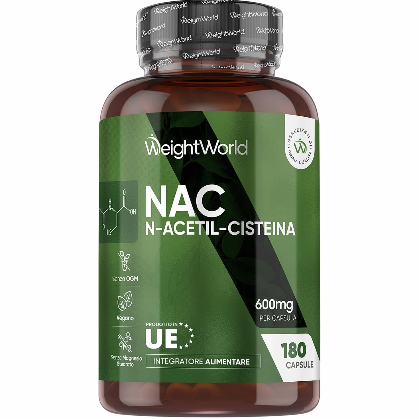 NAC N-Acetil-Cisteina Vegana 600mg 180 Capsule Integratore Uomo Donna