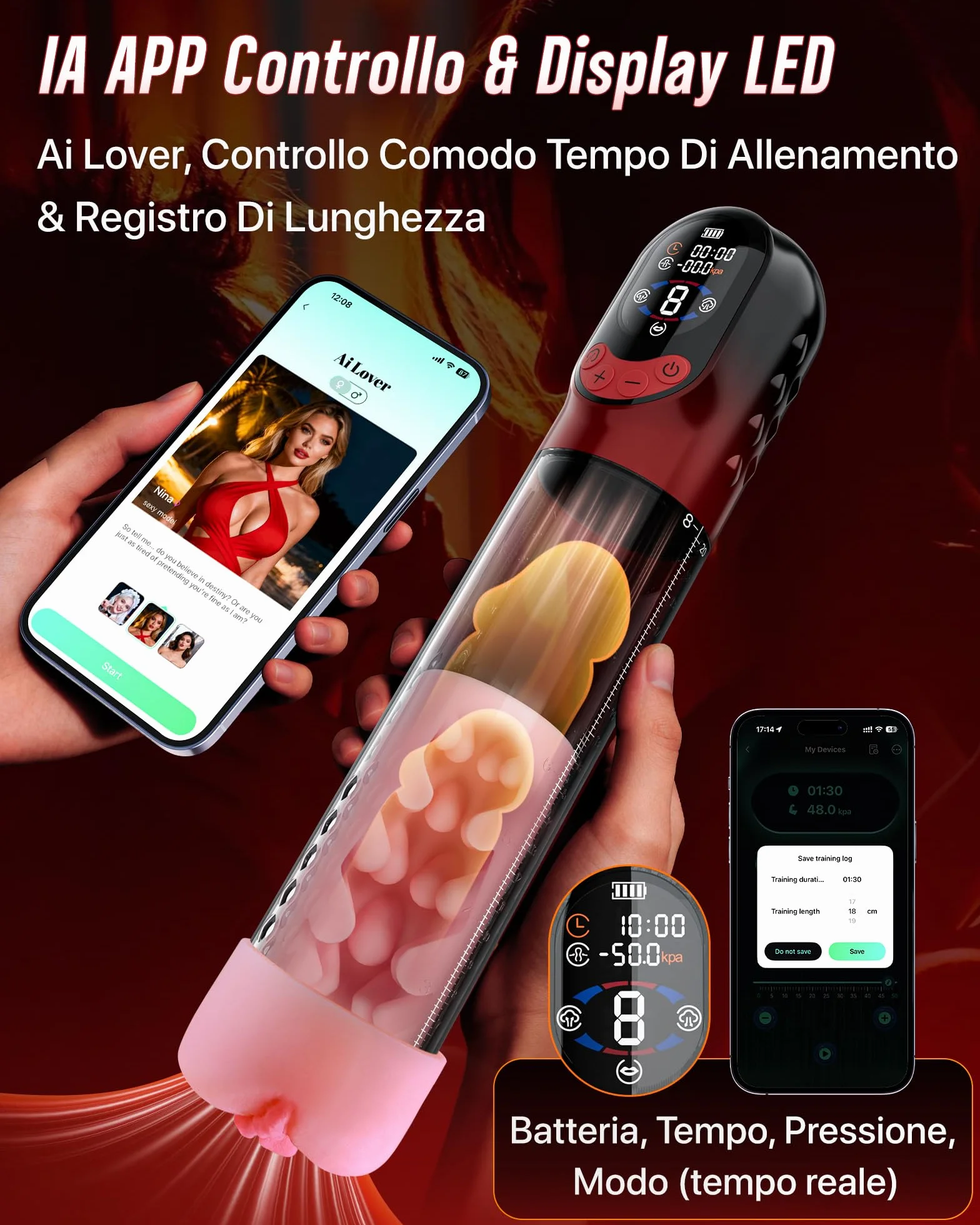Pompa Pene 4 IN 1 Sex Toys Masturbatore Uomo, APP Manuale & Automatica Vacuum Device Elettrica con 4 Modalità di Allenamento 8 Aspirazione