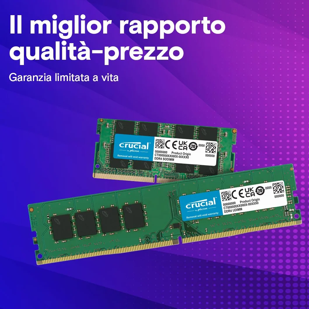 Crucial RAM DDR4 8GB 3200MHz CL22, Memoria PCMemoria ad Alte Prestazioni (o 2933MHz / 2666MHz) - CT8G4DFRA32A