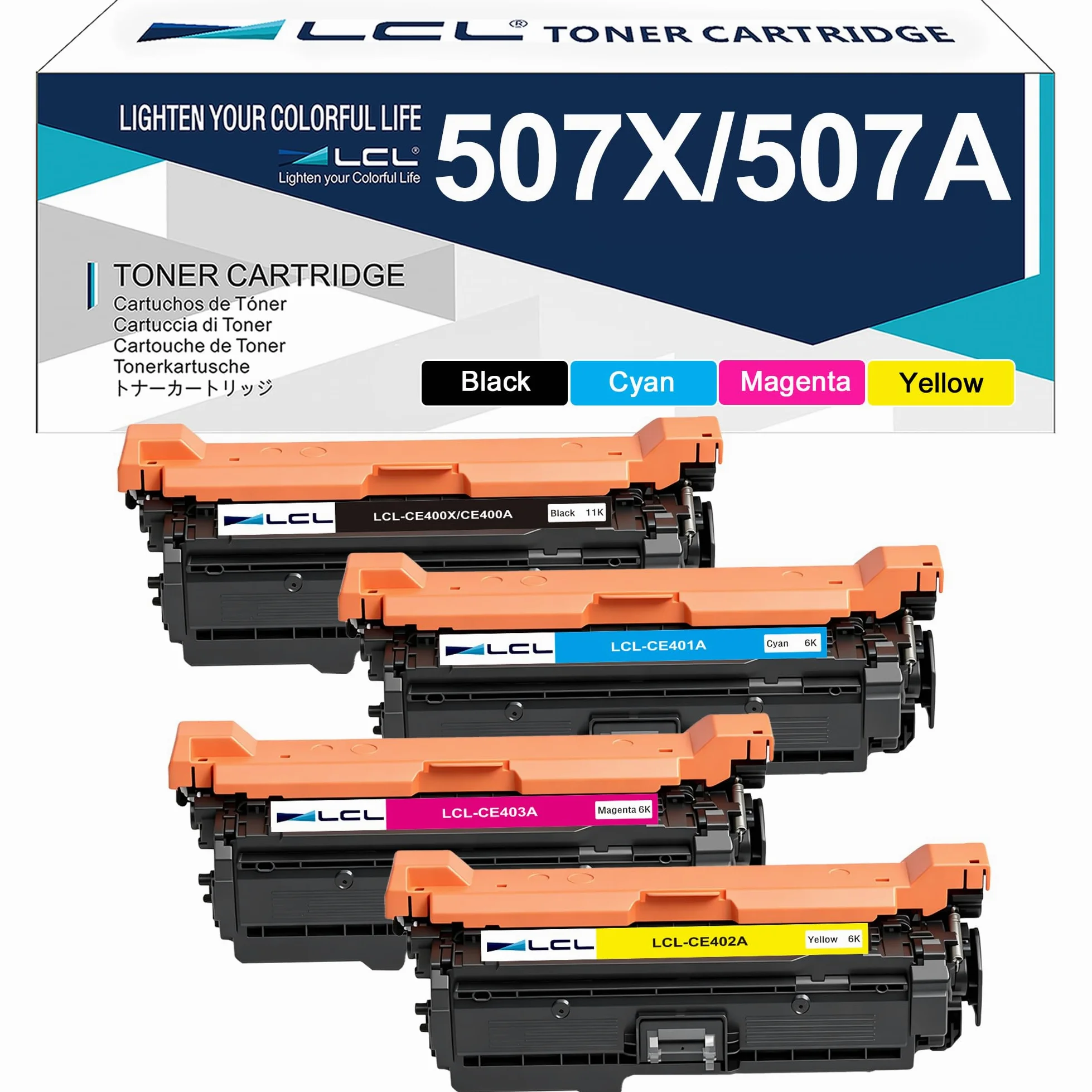 LCL 507X 507A CE400X CE401A CE402A CE403A Cartucce di Toner Rigenerate | per HP Laserjet Enterprise 500 color M551 M551N M551DN M551XH M575f M575c M575dn M570dw M570dn(4-pack KCMY)