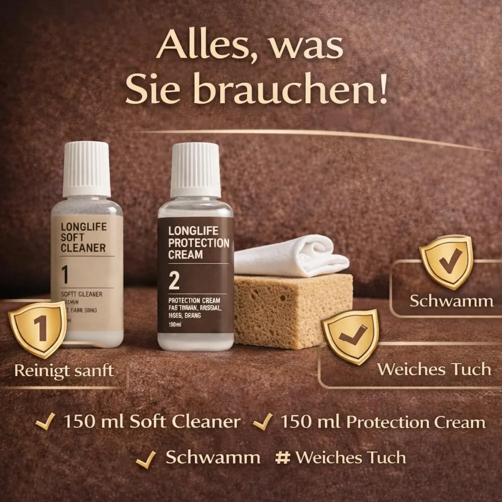 Uniters Longlife Leather Care Set 2 x 150 ml detergente crema protettiva spugna panno per pelle liscia
