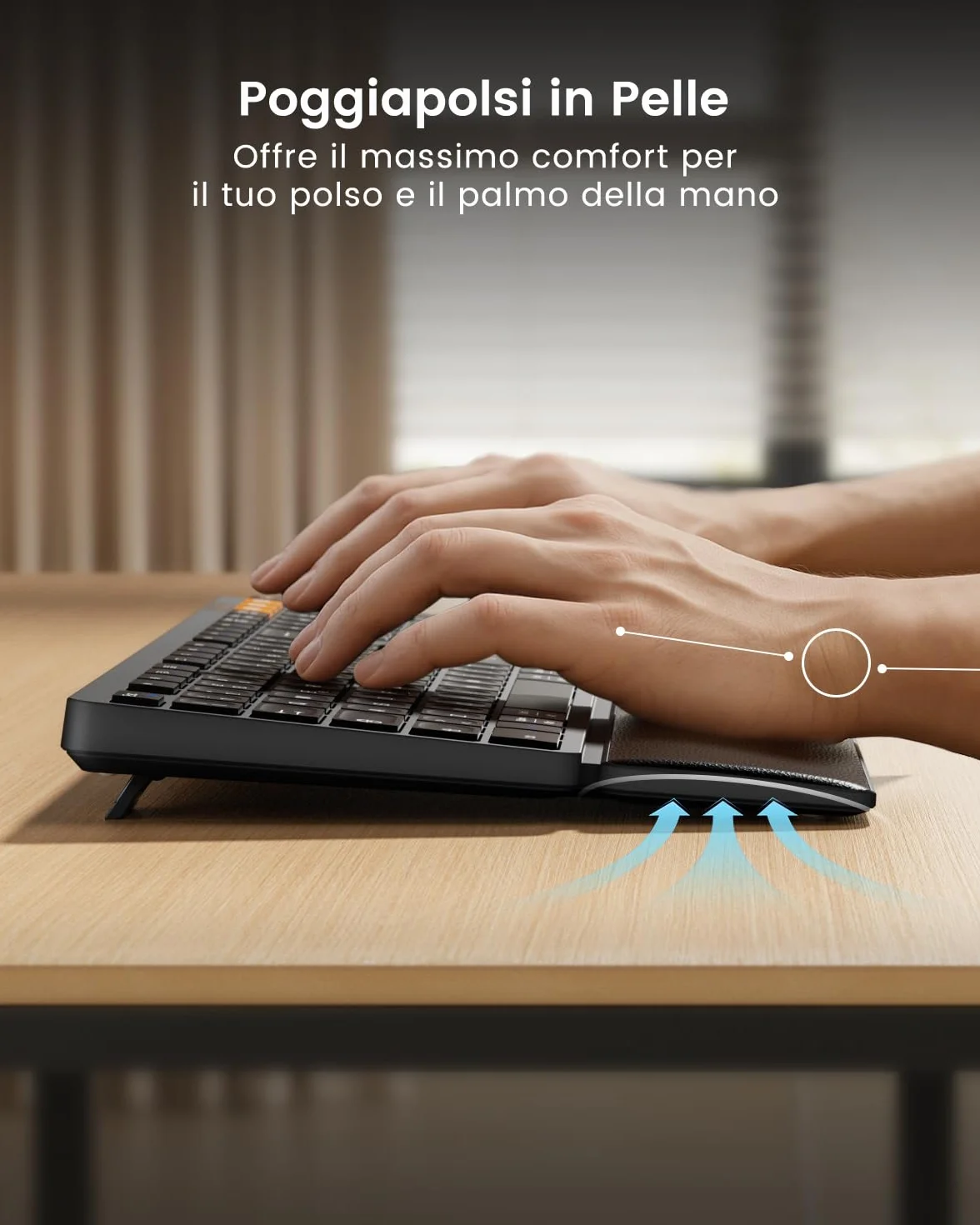 ProtoArc Tastiera e Mouse Wireless Bluetooth, KM60 Full-size Tastiera PC con Poggiapolsi, Ricaricabile, 2,4 GHz + 2*Bluetooth, per Laptop, Mac, Windows, Italiano QWERTY - ‎Nero