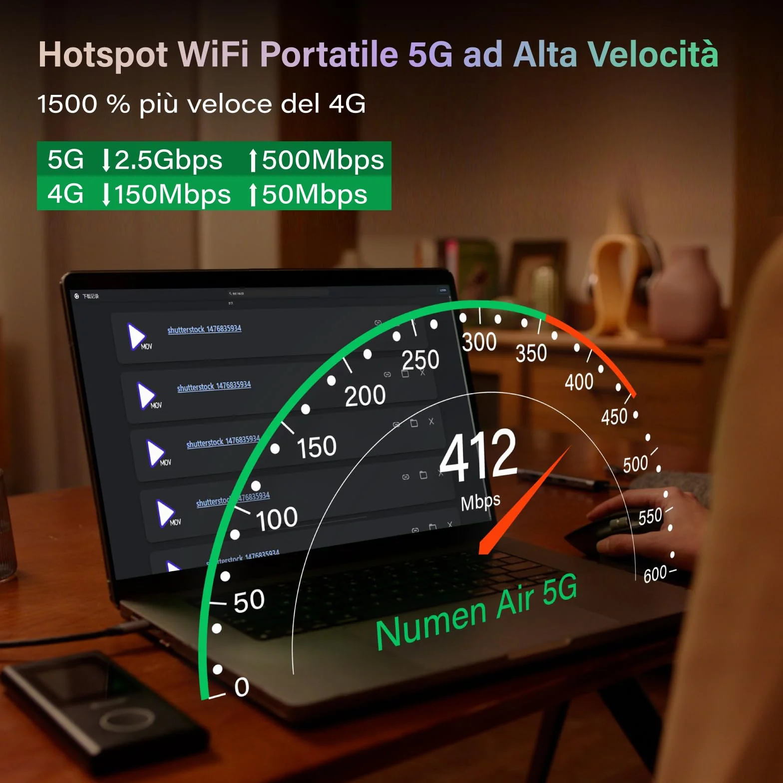 GlocalMe U50 Numen Air 5G WiFi 5 Router Wifi Mobile, bande di frequenza globale, Non Necessita Scheda SIM, supporta 16 dispositivi, batteria da 5400 mAh, hotspot Wi-Fi da viaggio o casa (Nero)