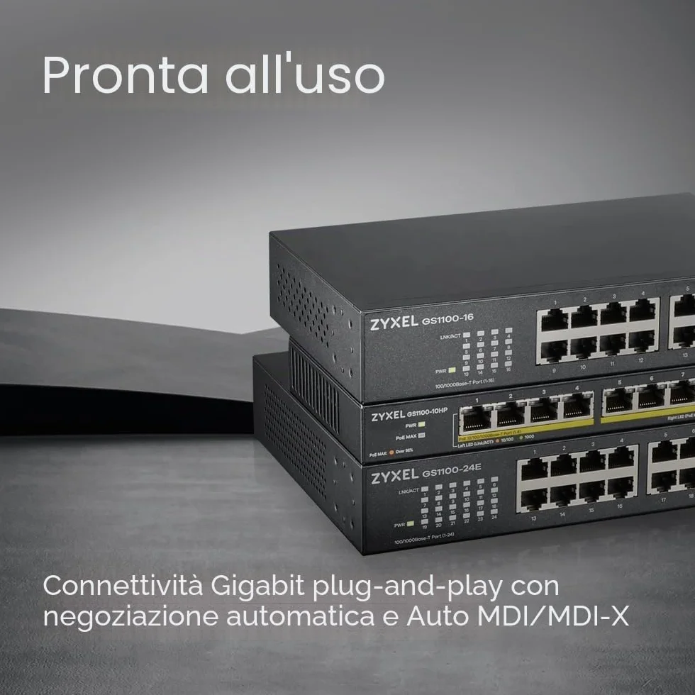 Zyxel Switch Unmanaged, 16 porte Gigabit, Design senza ventole [GS1100-16 v3]