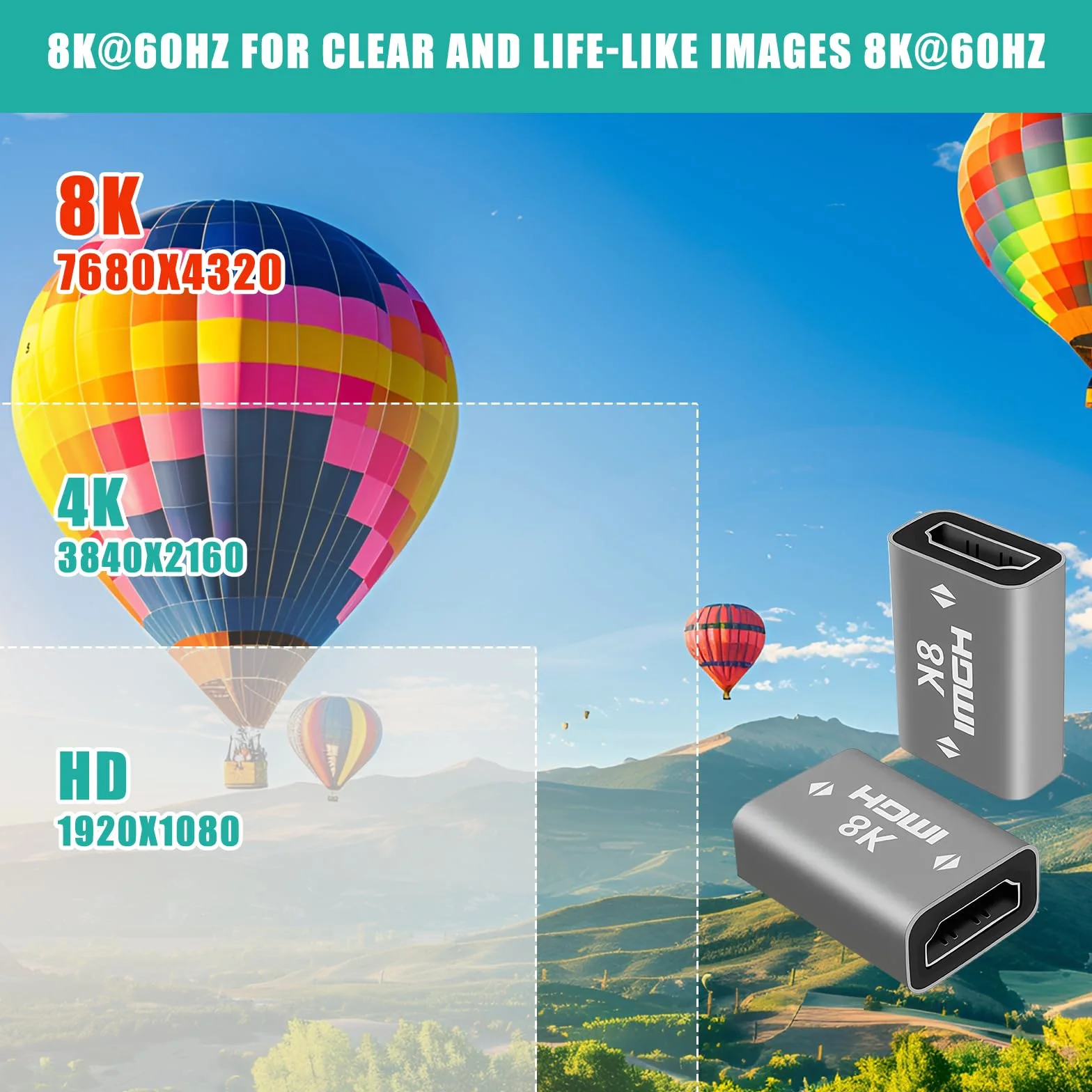 Set di 4 adattatori 8 K HDMI, connettore HDMI 2.1 femmina a femmina, da DP a HDMI, adattatore per DSLR, videocamera, laptop, tablet, HDTV, proiettore, fotocamera