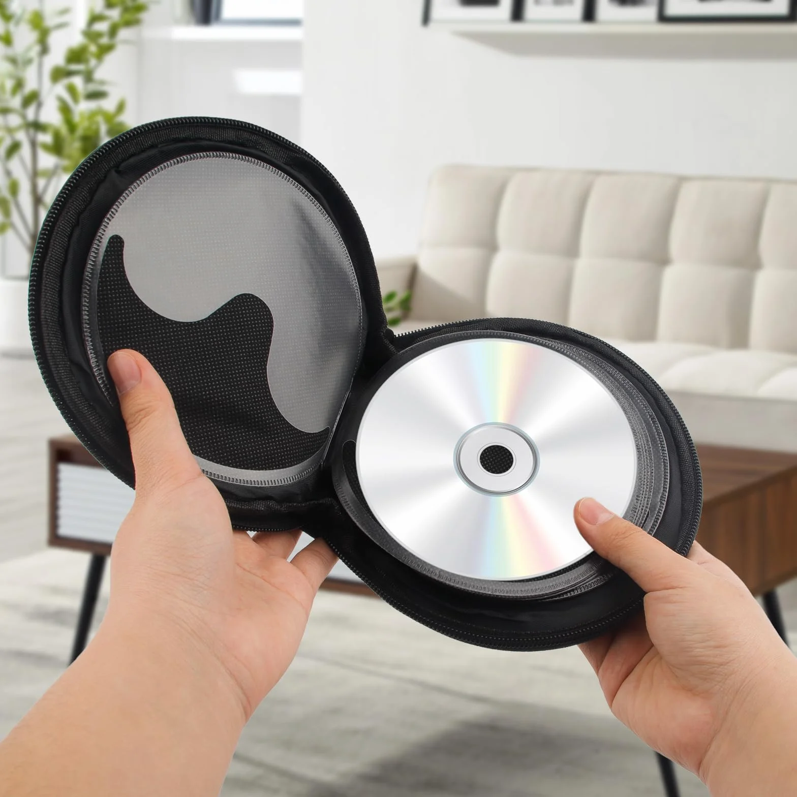 Supporto per CD/DVD nero per 20 dischi, custodia portatile per auto, casa, viaggi, organizer compatto con chiusura lampo sicura
