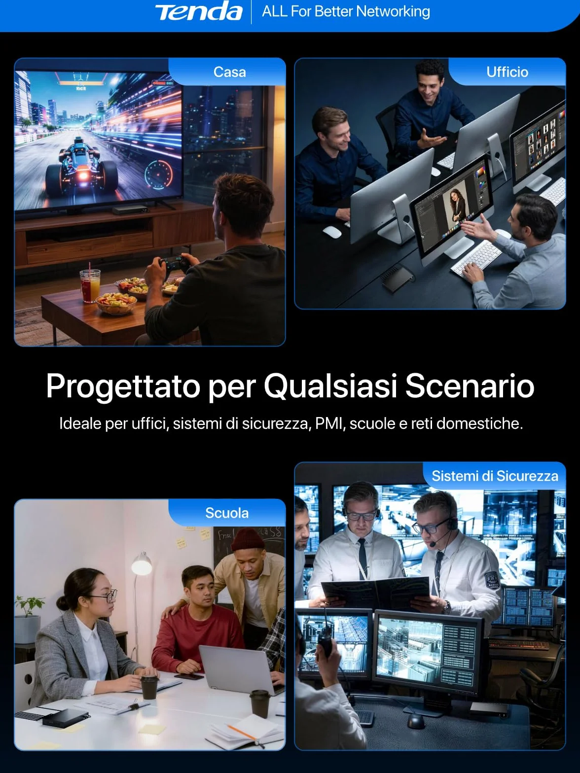 Tenda Switch PoE a 8 Porte PoE+, 1 Porta Uplink Gigabit, 1 Porta SFP, Budget da 110 W, IEEE 802.3af/at, VLAN, Portata PoE Fino a 250 m, senza Ventola, Chassis in Metallo (TEG1110PF-8-120W)