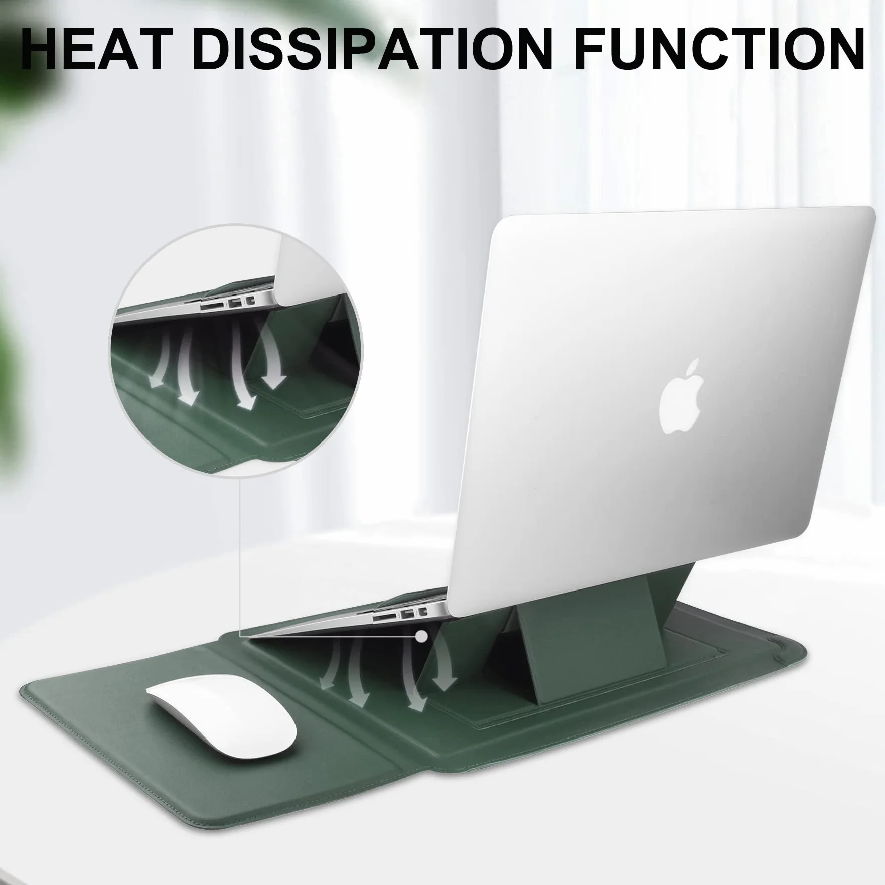 HoYiXi 14'' Laptop Custodia con Stand Sleeve Case in Pelle Compatibile con MacBook Pro 14 2021/ASUS Vivobook 14/HP Pavilion X360/ IdeaPad/Dell HP ASUS Acer HUAWEI Matebook 14'' PC, Verde