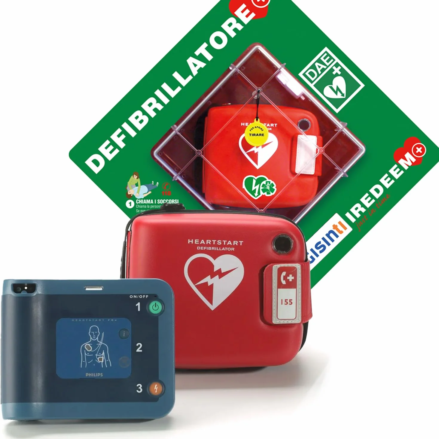 Gisinti Kit Defibrillatore Semiautomatico Philips Frx Con Teca Interno Pannello ABS Portatile Valigetta Batteria Piastre Adulto Pediatriche Garanzia 8 Anni