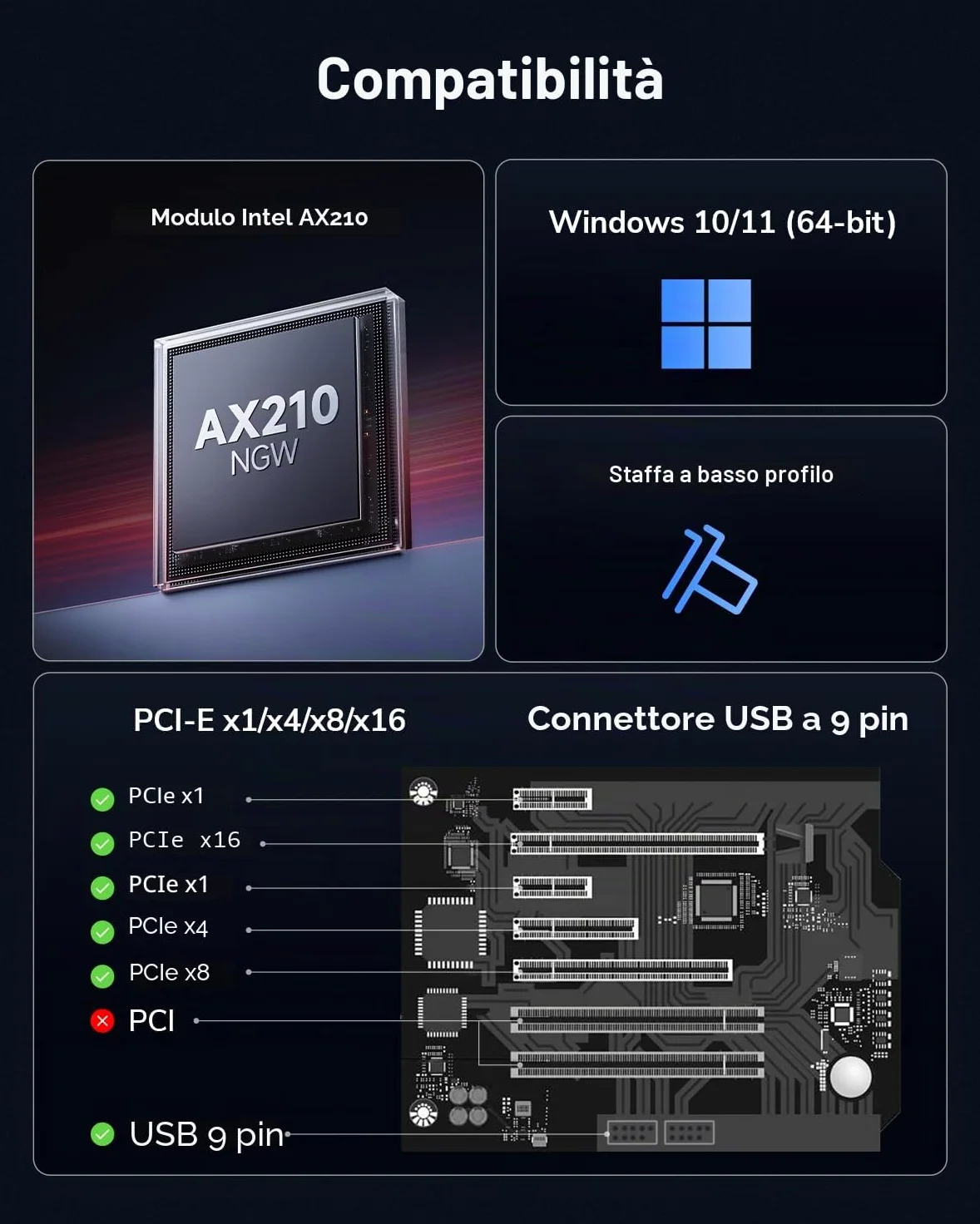 Cudy AX3000 WiFi 6 Adattatore PCIe, Bluetooth 5.0 PCIe Card, 2402Mbps + 574Mbps WiFi 6 velocità, OFDMA, 802.11ax/AC/a/b/g/n, Bluetooth 5.0/4.2/4.0, Solo Sistema Windows 10 64-Bit, WE3000S | Dongle PCI-Express WiFi 6E BT 5.3, 2402 574 Mbps, 6 GHz, dissipat
