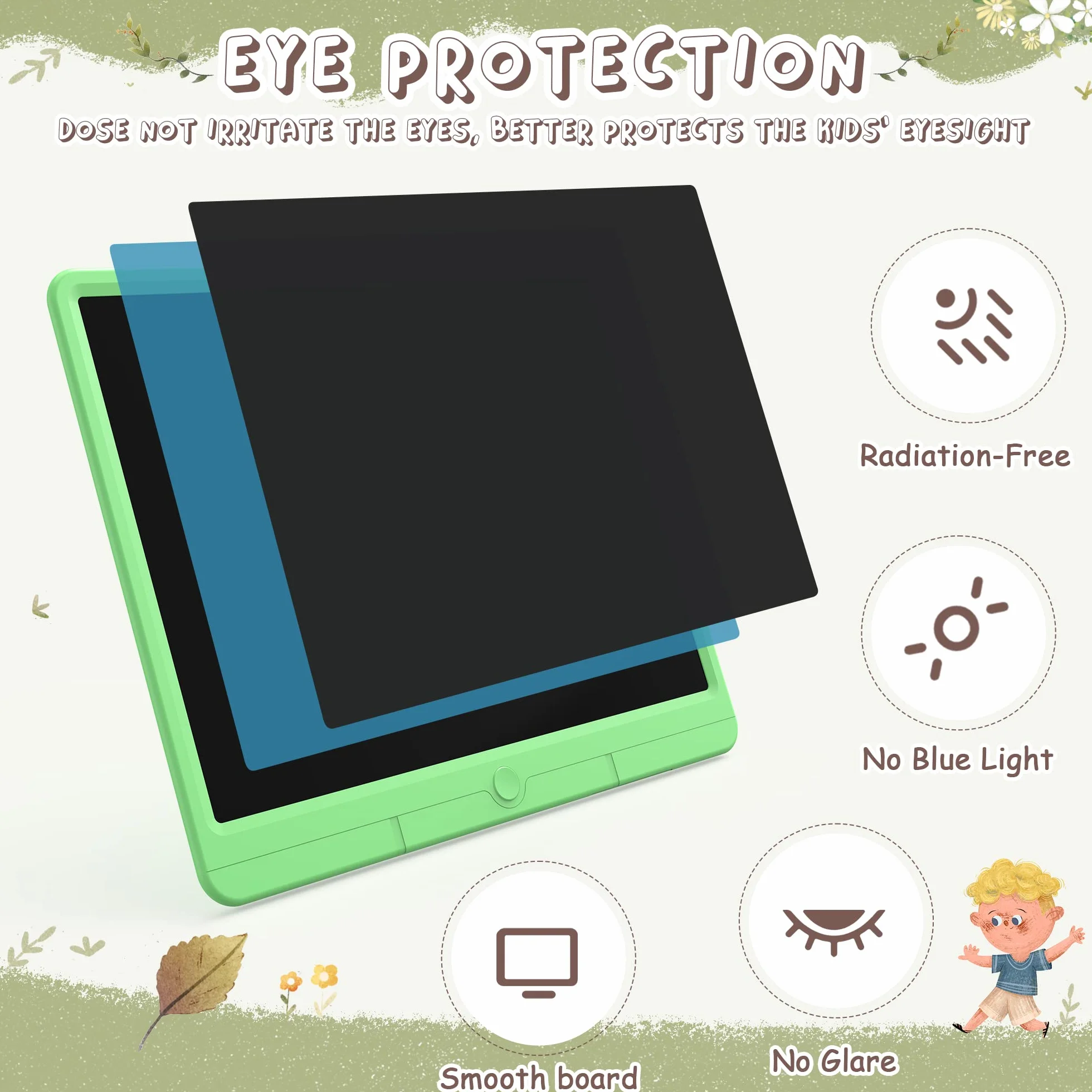 GIGART Lavagna LCD 15 pollici con chiusura a chiave per bambini 3-12 anni (verde)