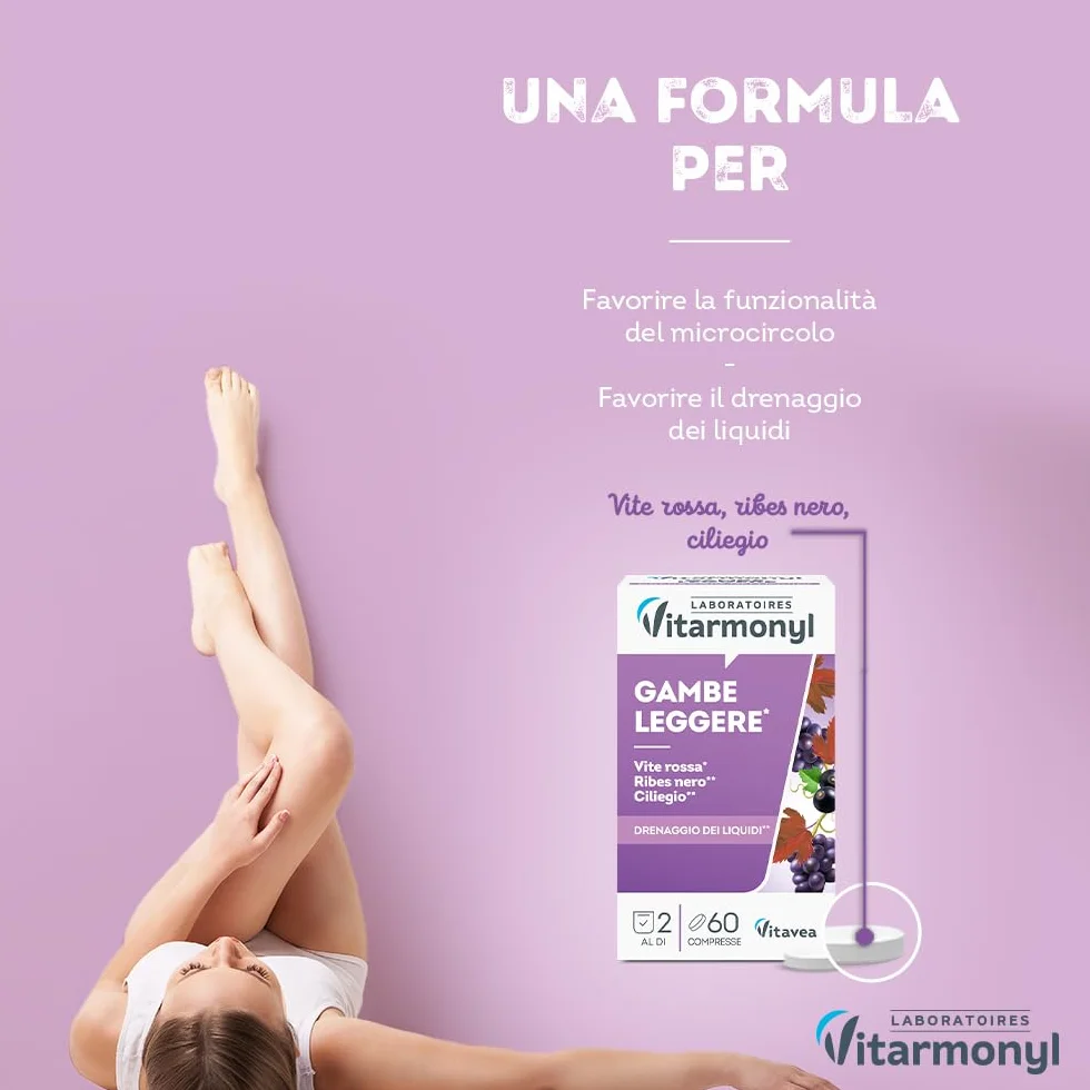 Vitarmonyl Gambe Leggere Drenante Vite Rossa Ribes Nero Ciliegio 60 compresse Integratore Gambe Pesanti
