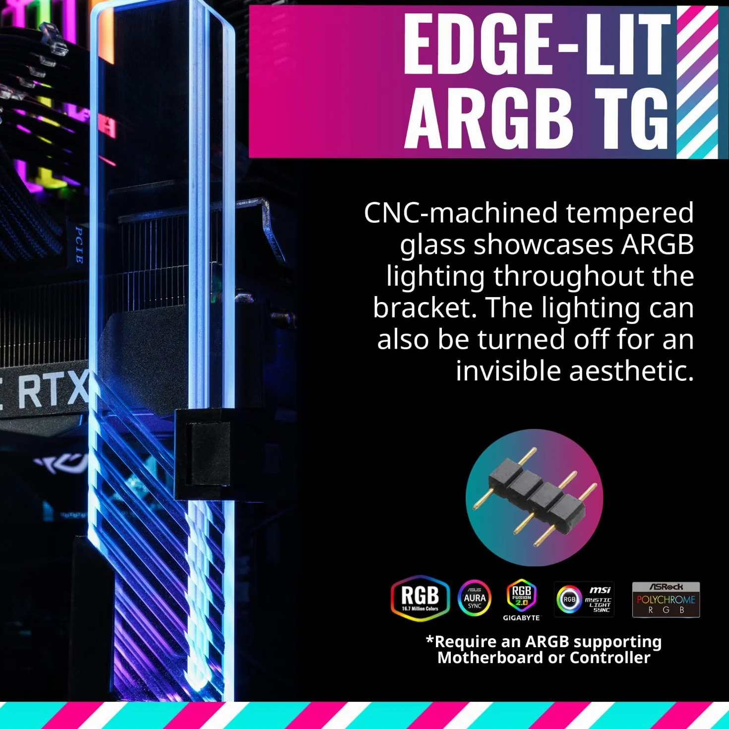 Cooler Master MasterAccessory Supporto GPU ARGB - Previene il Cedimento della Scheda Grafica, Vetro Temperato con Illuminazione Laterale ARGB, Design Versatile, Base Magnetica, Installazione Facile