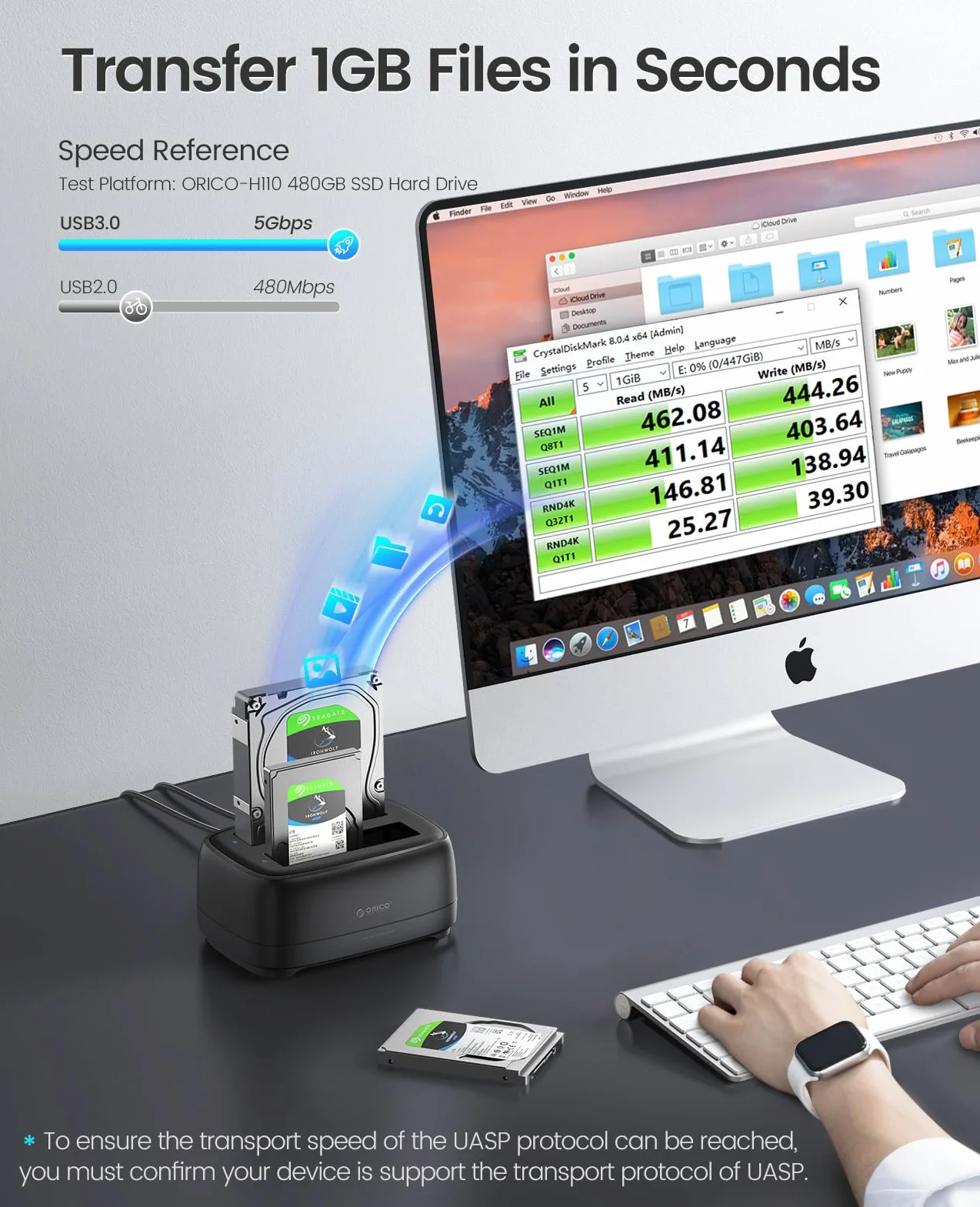 ORICO Hard Disk Docking Station USB 3.0 SATA 2 Slot per HDD/SSD 2.5 e 3.5 pollici Supporto UASP 20TB