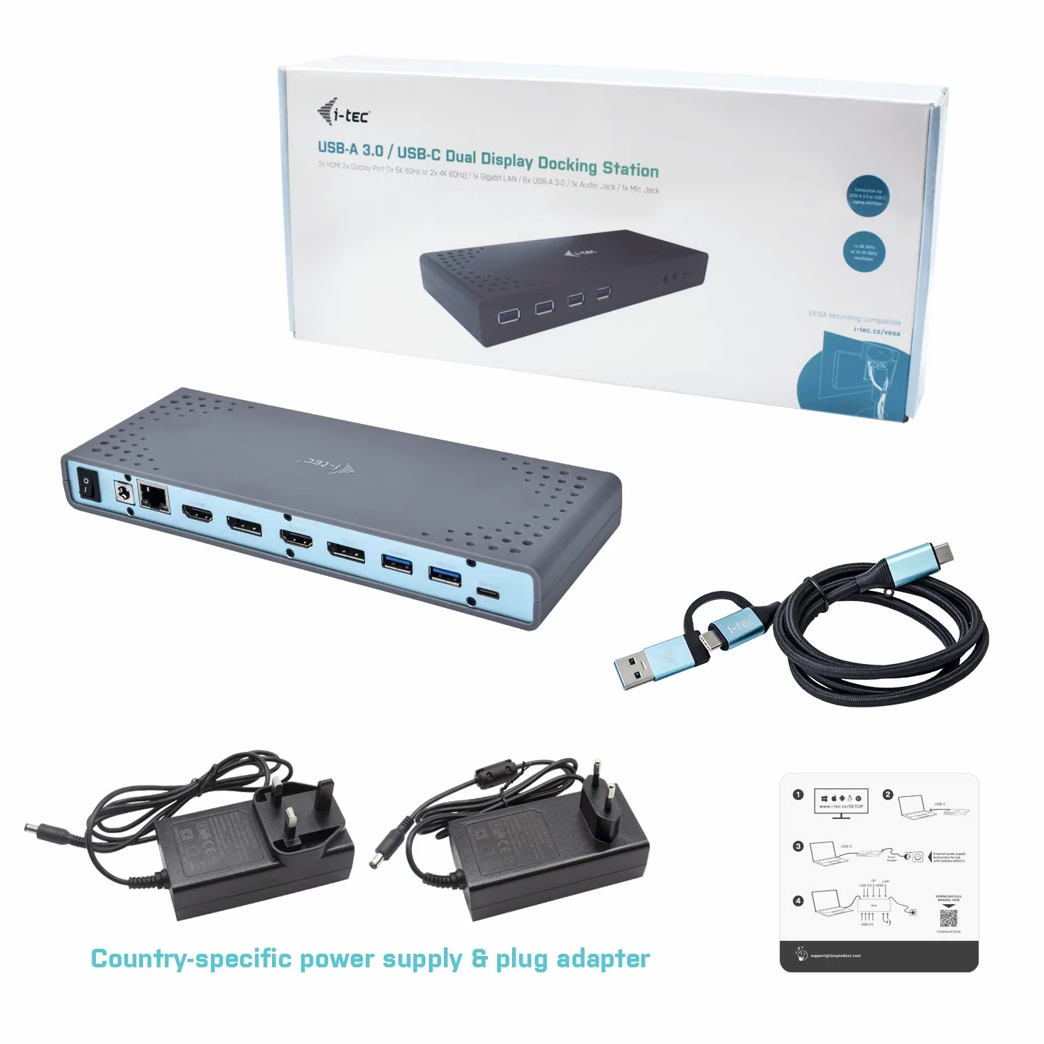 i-tec USB 3.0/USB-C 5K/2x 4K Docking Station Universale 2x HDMI 2x Display Port 1x GLAN 6x USB-A 3.0 1x Audio Dentro/Fuori K-Lock per Windows MacOS Linux Android Thunderbolt 3 Compatibile