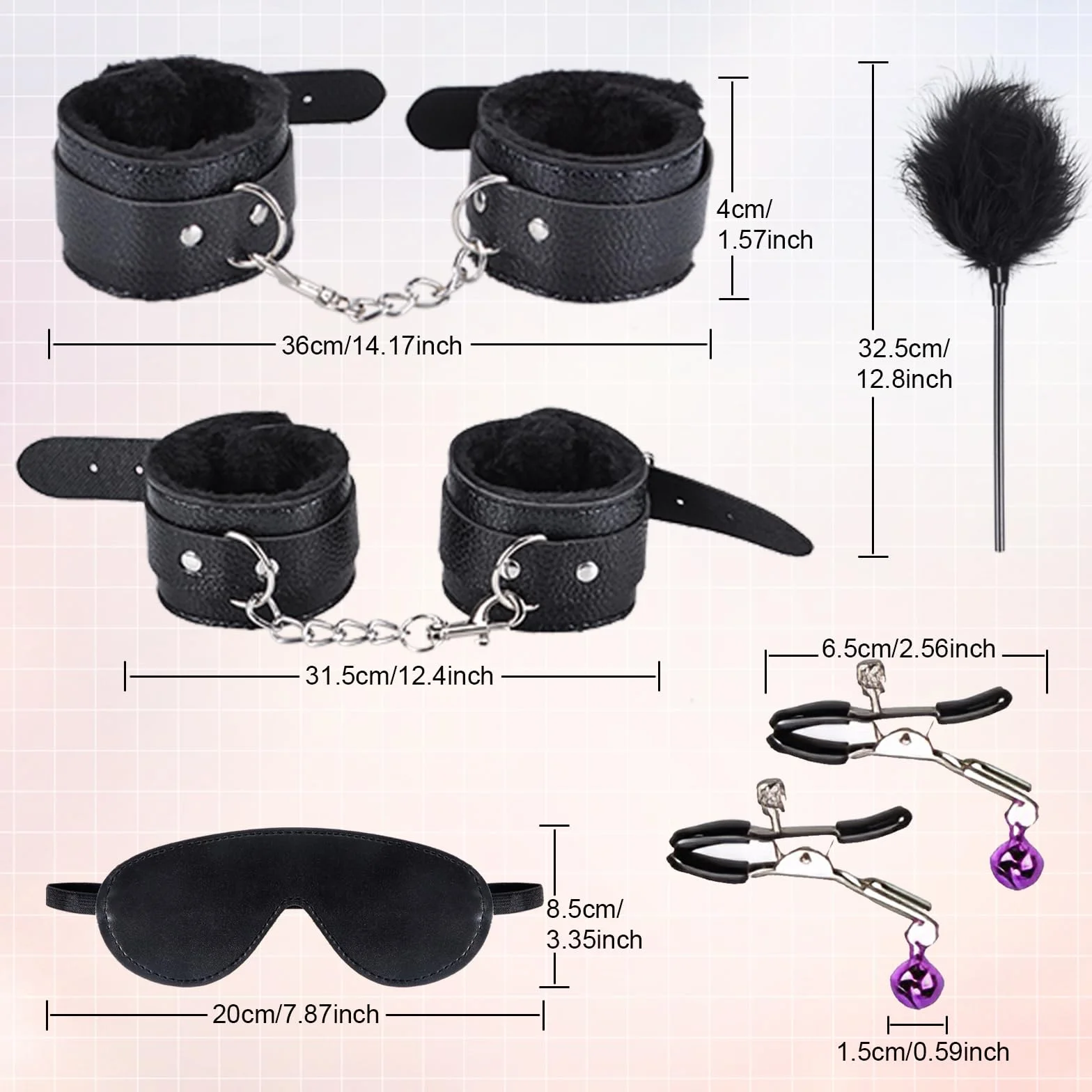 BDSM Kit Bondage 11 Pezzi Accessori con Manette Caviglia Morsetti Capezzoli Sex Toys Set per Coppie