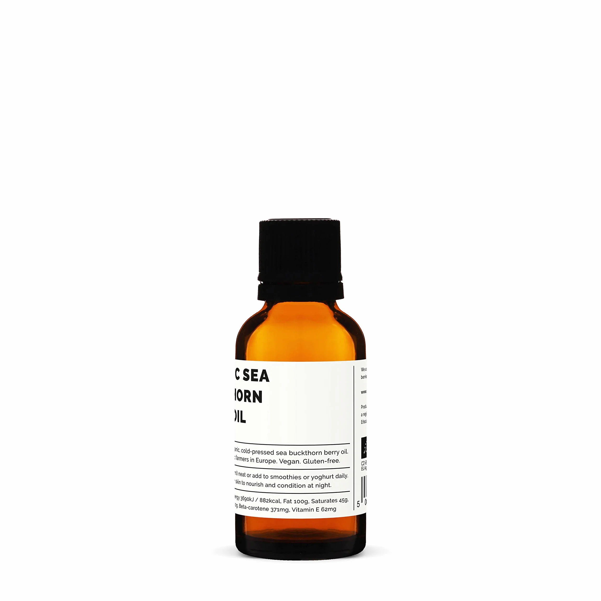 Olio di Olivello Spinoso 100% Bio 30 ml Spremuto a Freddo 50:1 Ricco di Omega-7 e Beta-carotene Non OGM