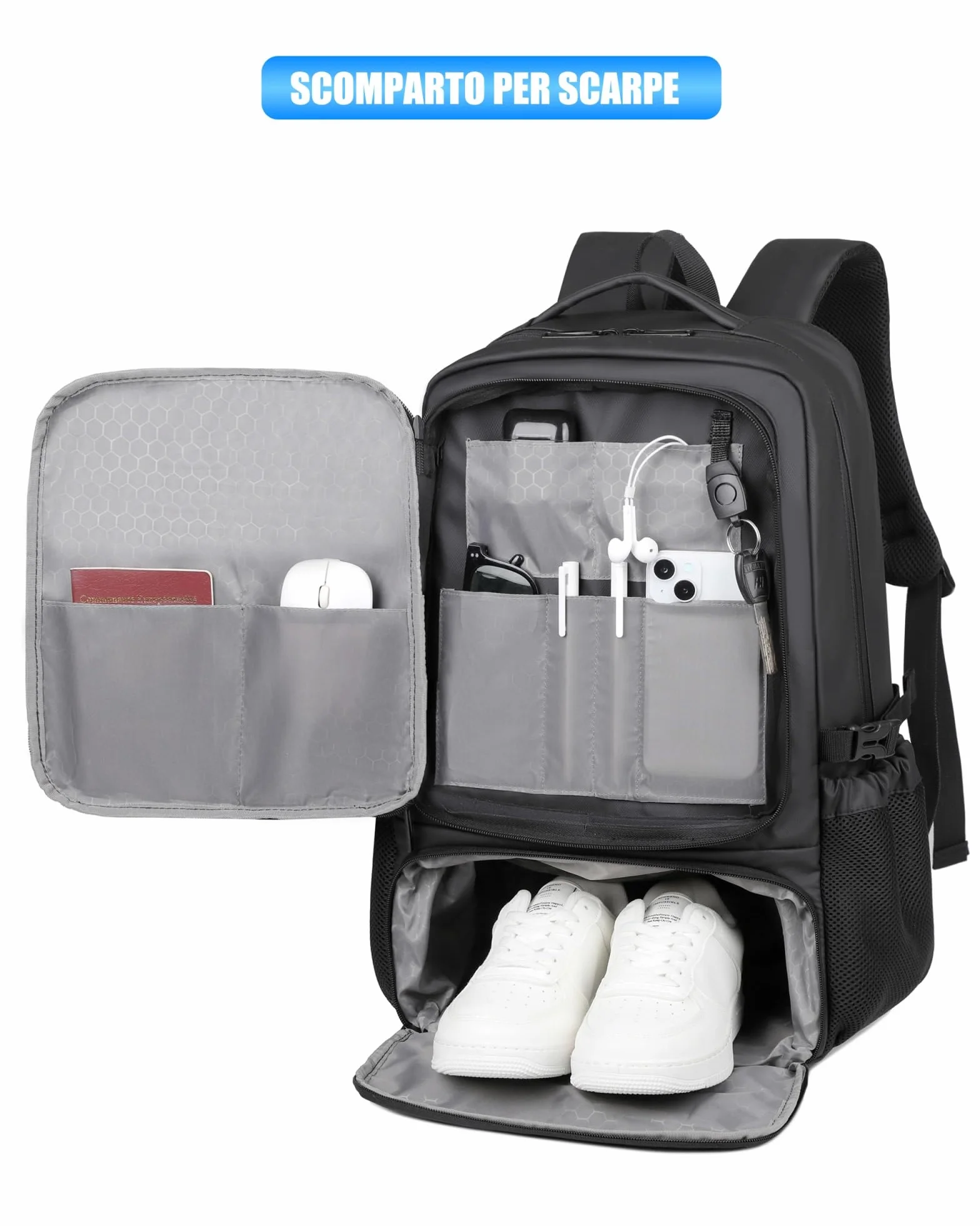 Zaino per Viaggio da Uomo Porta PC Estendibile Bagaglio Valigia Borsa Computer fino ai 17 pollici in Membrana PU Tasca impermeabile per Lavoro Trekking Escursione KM18