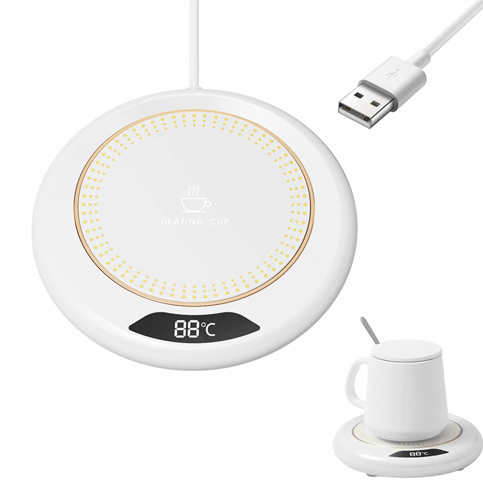 Scalda Tazza Usb con 3 Impostazioni di Temperatura, Scaldatazze da Caffè, Scalda Bevande Scalda Latte, Scalda Caffè, Scalda Tazza Intelligente, Sottobicchiere Elettrico per Caffè, Tè e Latte (Bianco)