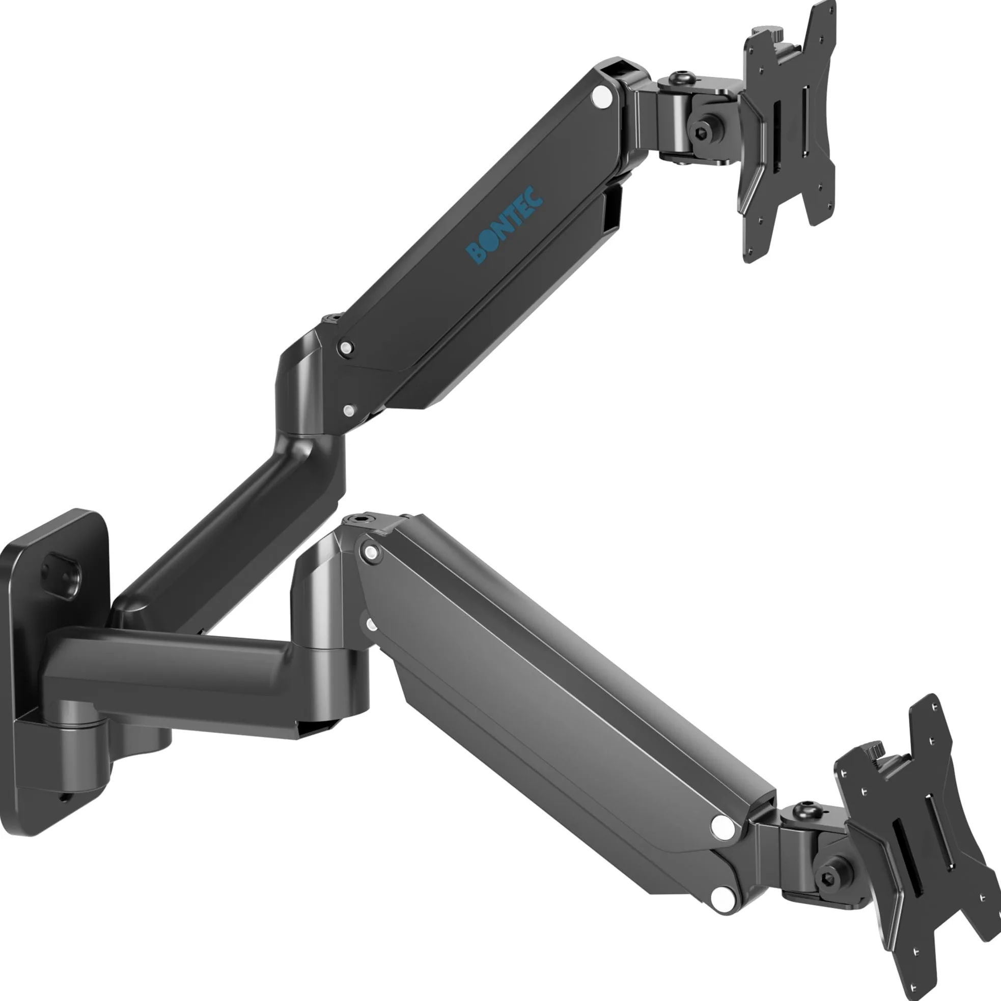BONTEC Supporto da parete per monitor da 13 a 27 pollici, braccio a molla a gas fino a 8 kg, orientabile e orientabile, supporto doppio VESA 75 e 100 mm