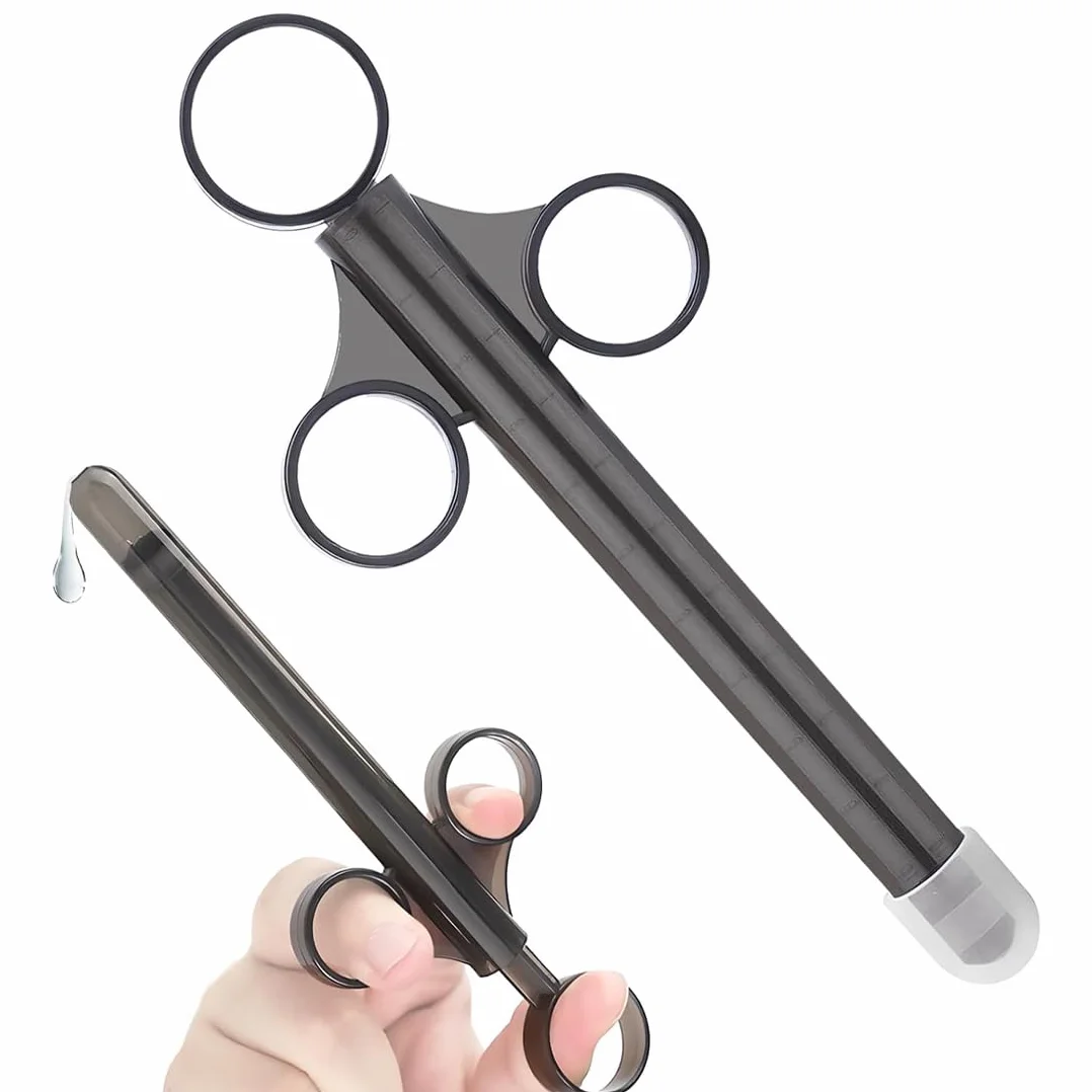 XPEX 2 Pezzi Riutilizzabile Irrigatore Lubrificante Portatile Applicatore Vaginale Anale Strumenti con Anello Di Trazione e Presa Per Le Dita Nero