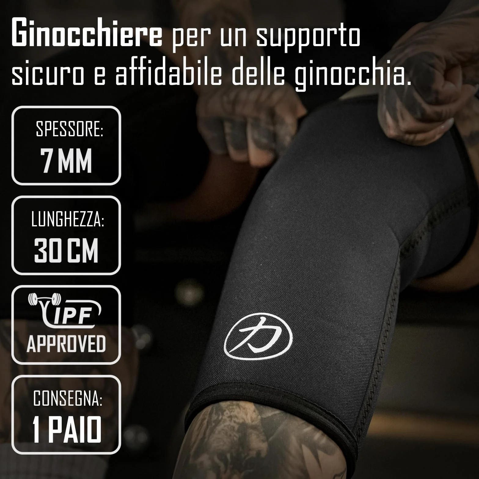 Ginocchiere Powerlifting Neoprene 7 mm L Nero IPF Approved
