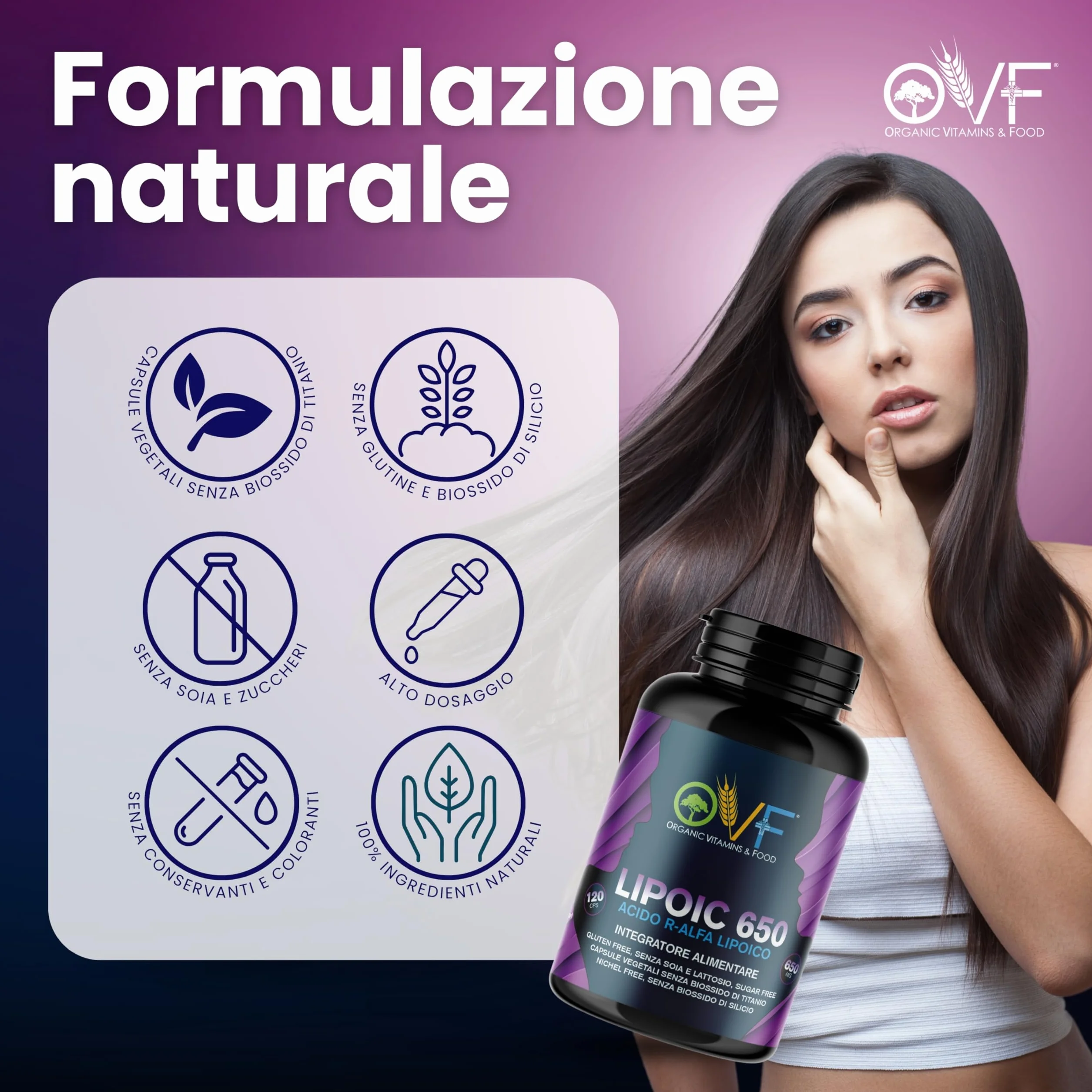 Acido R-Alfa Lipoico 650 mg 120 Capsule Antiossidante Antinfiammatorio Naturale Vegano Made in Italy