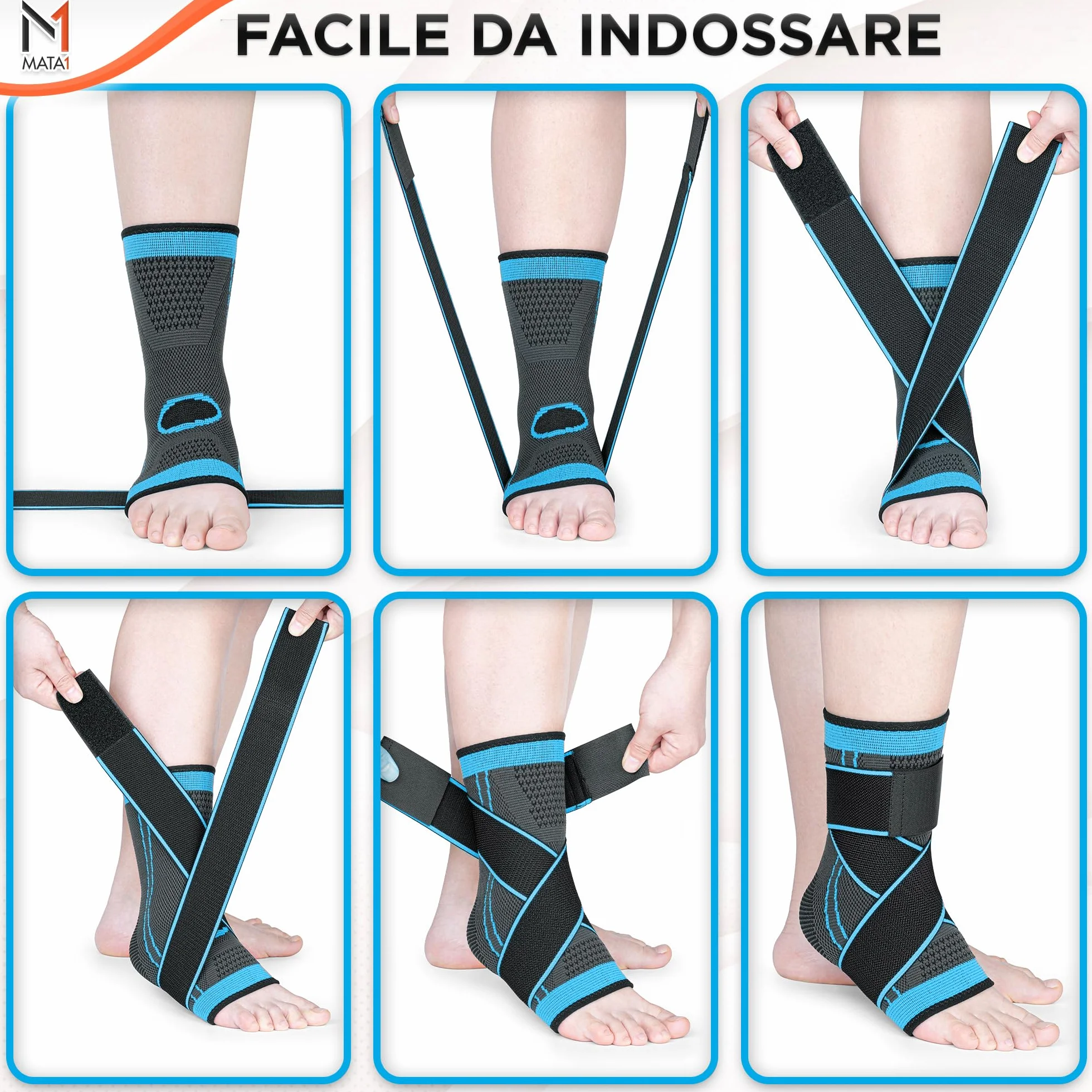 Cavigliera Regolabile per Fascite Plantare, Distorsione, Achille e Tendinite - Compressione con Cinghie Elastiche