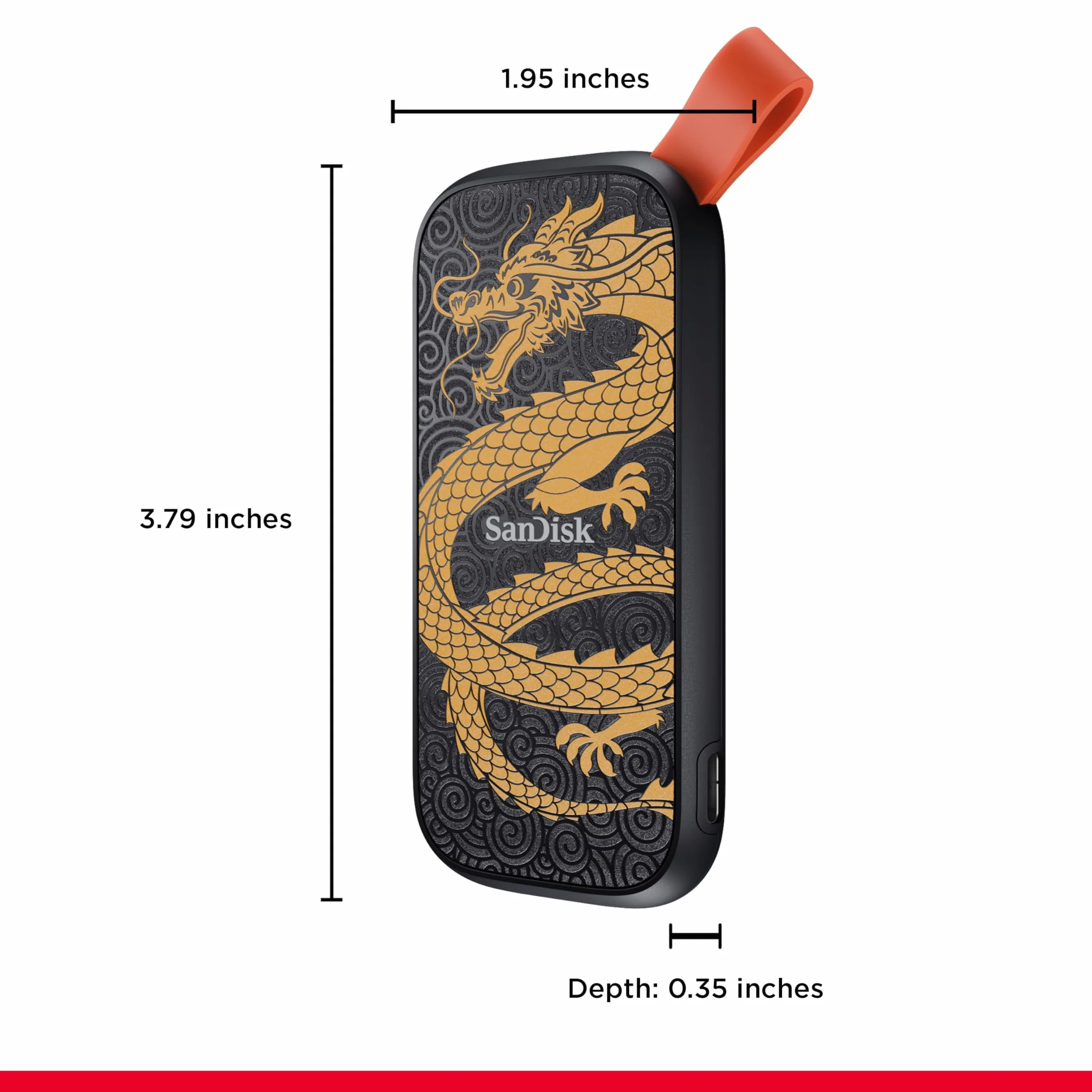 SanDisk SSD portatile da 1 TB, Dragon Edition, fino a 800 MB/s, USB-C, USB 3.2 Gen 2, firmware aggiornato, unità SSD esterna - SDSSDE30-1T00-GD25