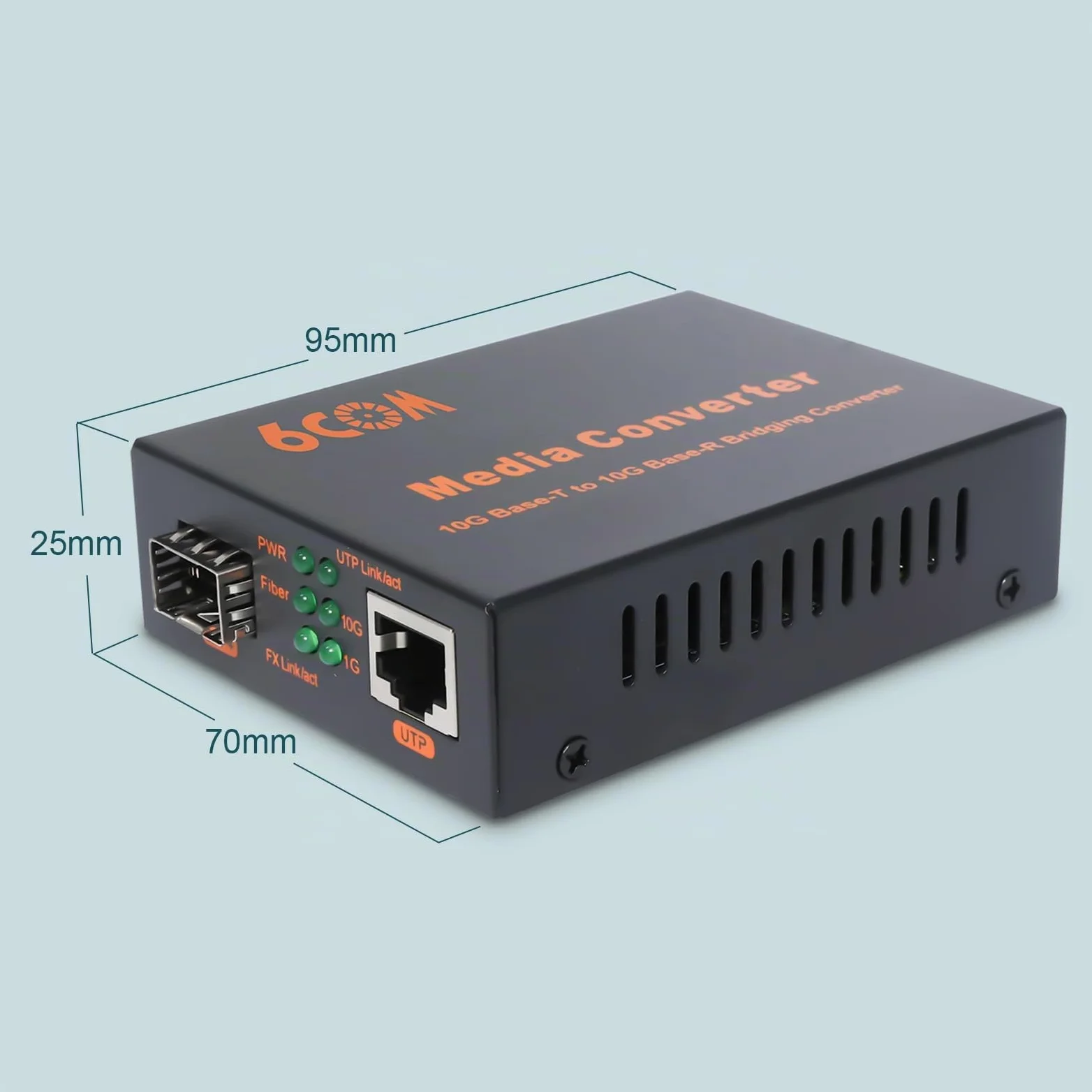 6COM GIGA - Convertitore multimediale in fibra da 10G SFP a RJ45, 1 slot RJ45 per negoziazione automatica da 1000 M/2,5 G/5G/10GBase-T a 1 slot SFP+ 10GBase-X, supporto ricetrasmettitore 10GBase-SR/LR