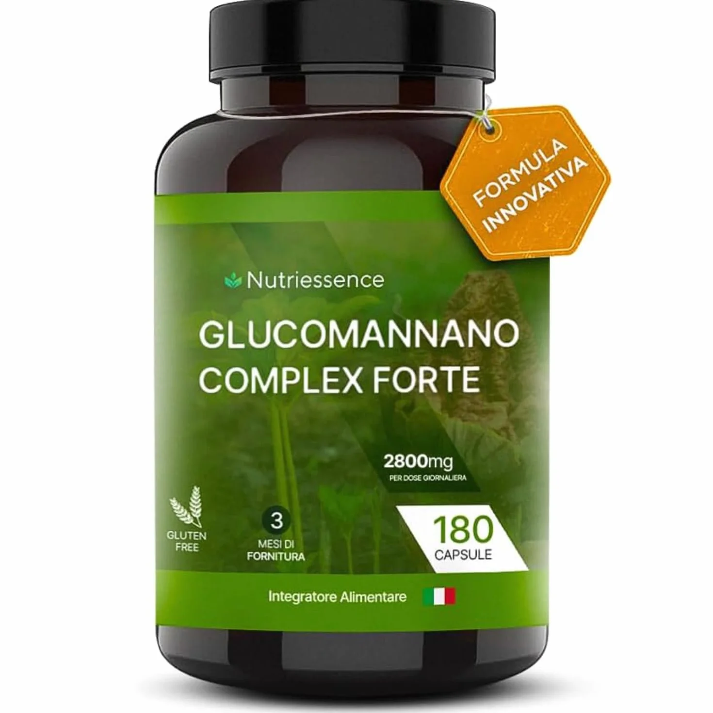 Nutriessence Glucomannano Complex 2800 mg 180 Capsule Vegetali Alto Contenuto di Cromo Niacina Inulina FOS Senza Glutine Senza Lattosio Made in Italy