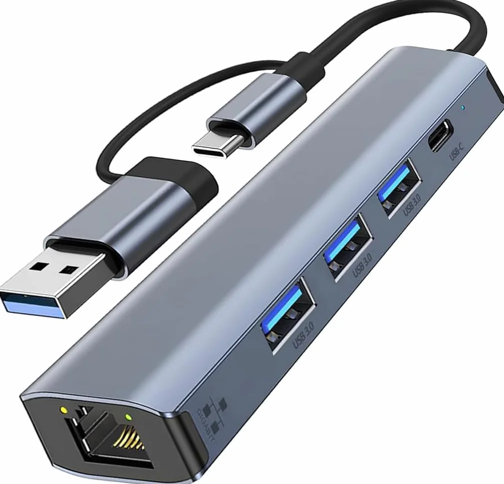 5 IN 2 Adattatore USB Ethernet Gigabit RJ45, Hub Ethernet LAN con 3 Porte USB 3.0 e Ricarica Tipo C PD,Connessione Stabile e Compatibile con Windows macOS Linux Chromebook
