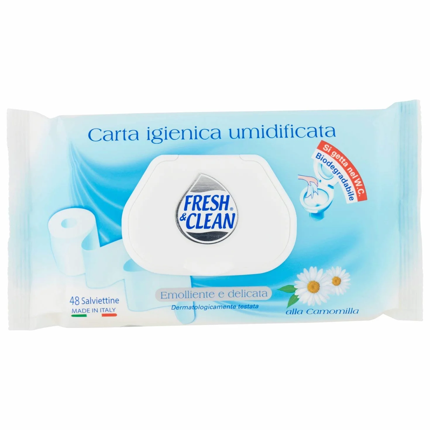 Fresh & Clean Carta Igienica Umidificata 48 pezzi Azione Emolliente Lenitiva