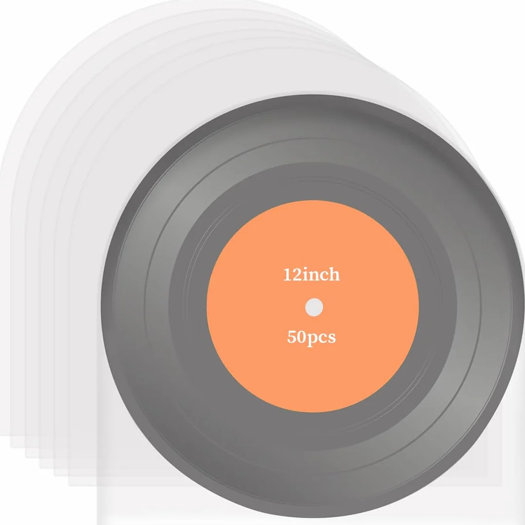 50 Pezzi Buste Vinili 33 Giri, Protezione Antistatica per Dischi Vinile, Vinyl Sleeves Trasparenti, Custodie Plastiche per Vinili da 12 Pollici