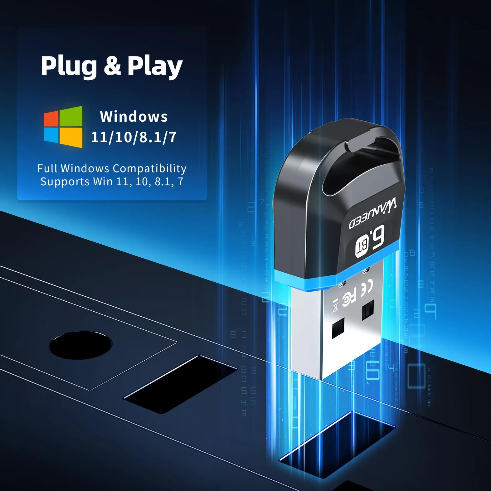 Adattatore USB Bluetooth 6.0 per PC desktop e laptop, driver preinstallato, Plug and Play, compatibile con Windows 11/10/8.1/7, dongle wireless per cuffie, altoparlanti, tastiera, mouse, stampante