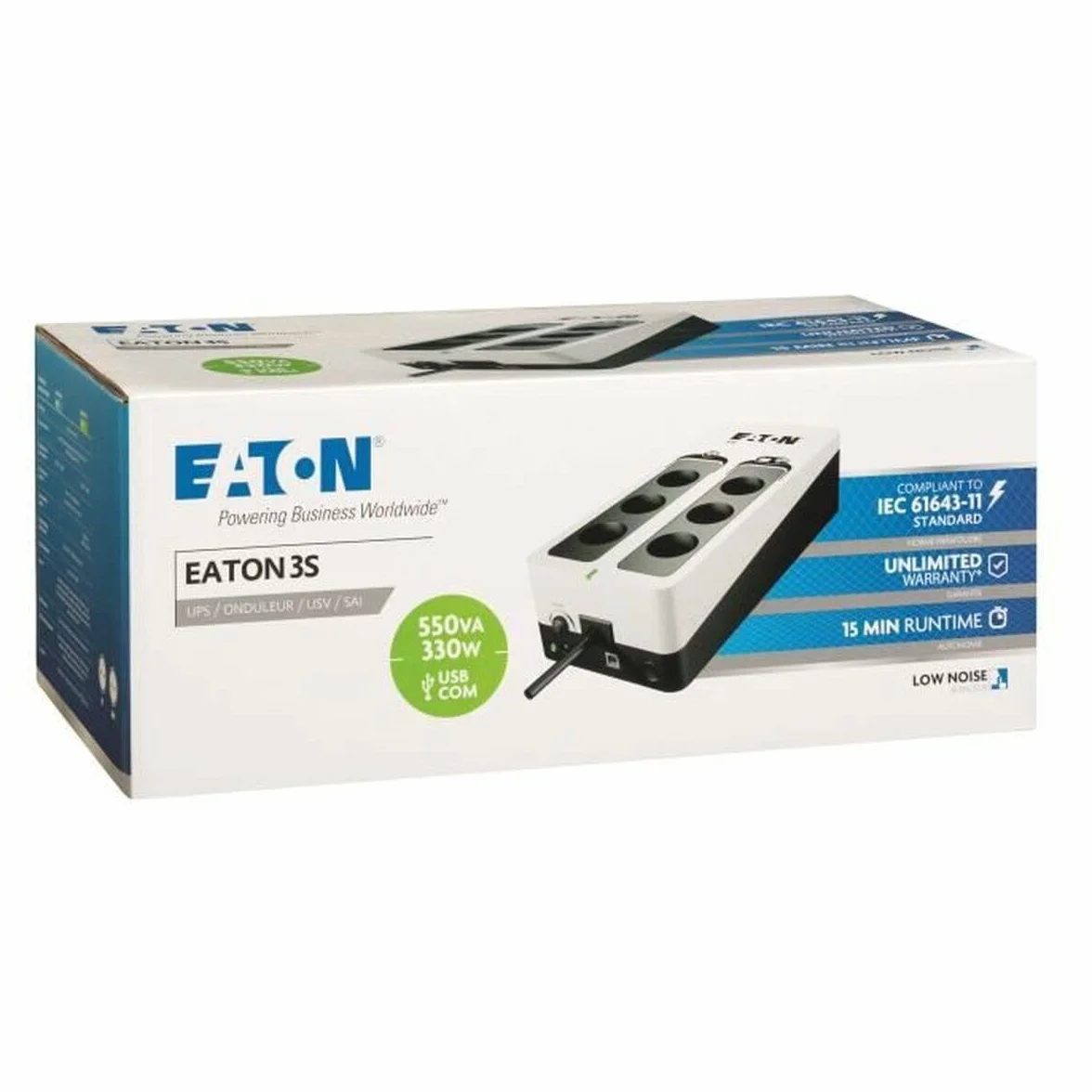 Eaton 3S 550 FR UPS – Gruppo di Continuità 550VA con 6 Prese FR e Interfaccia USB (3S550F)