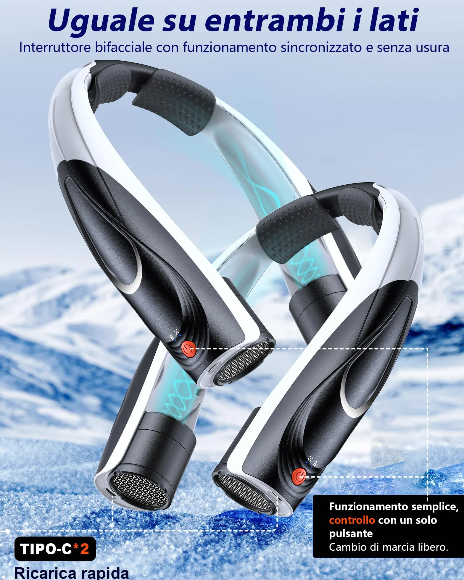 Ventilatore per il collo, 6000 mAh Ventilatore personale portatile, 6 velocità, ventilatore per il collo portatile con flusso d'aria a 360° raffreddamento a mani libere, ventilatore USB
