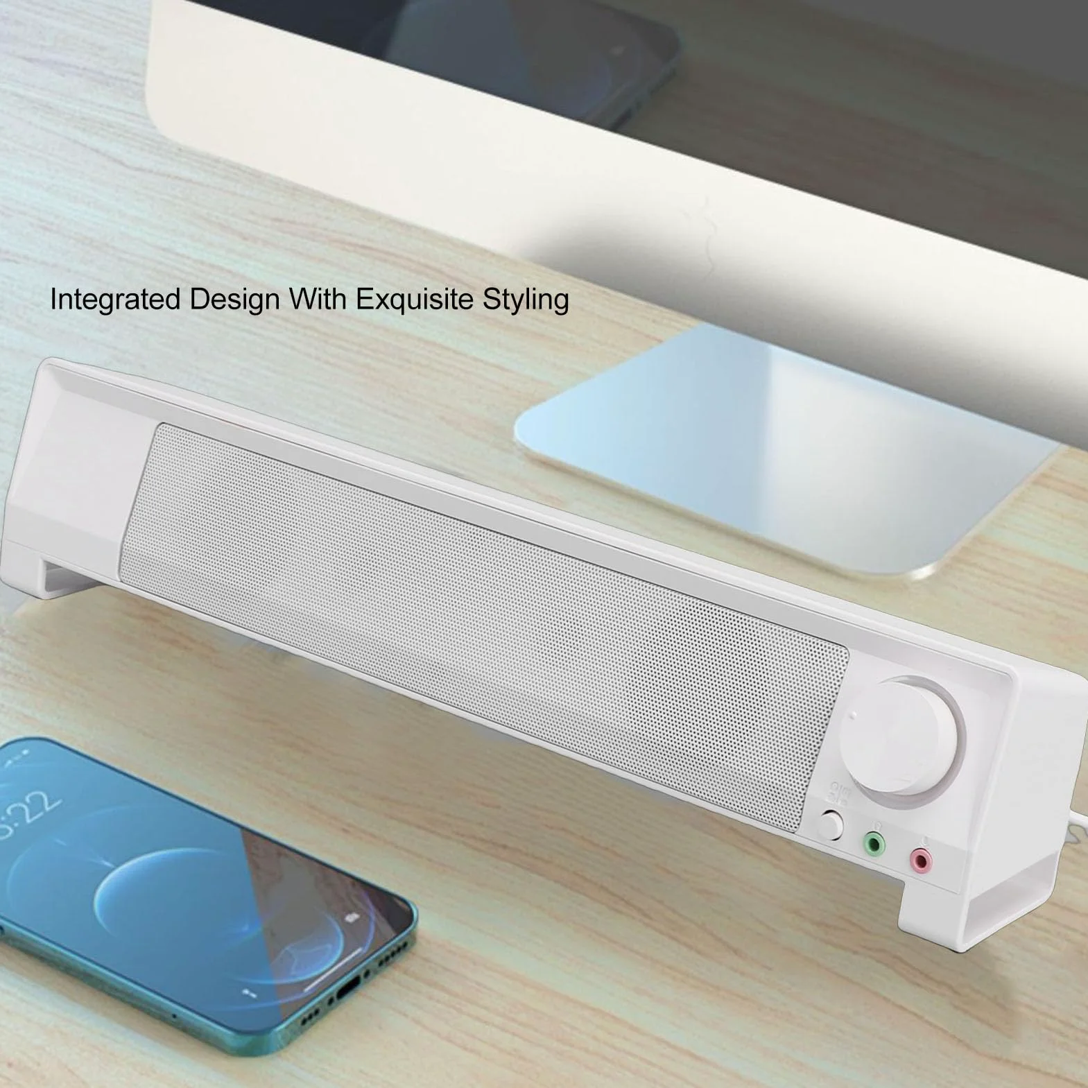 Fabater Elegante Altoparlante per PC con Microfono Suono 3D Coinvolgente per Scrivania del Computer Altoparlante ABS Dimensioni 14,96 X 3,15 X 2,76 Pollici
